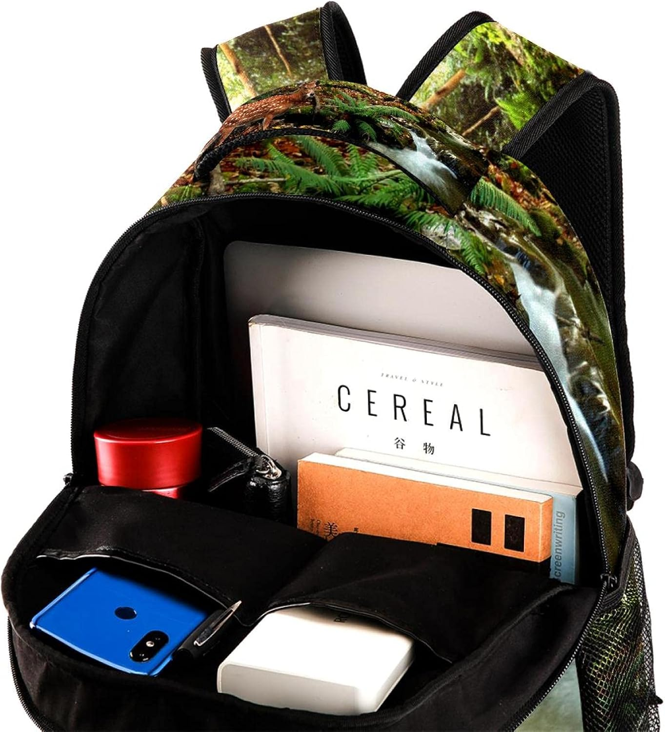 Sika Deer by the River Tropical Stream Backpack Students Shoulder Bags Travel Bag College School Tote Backpacks image number 1