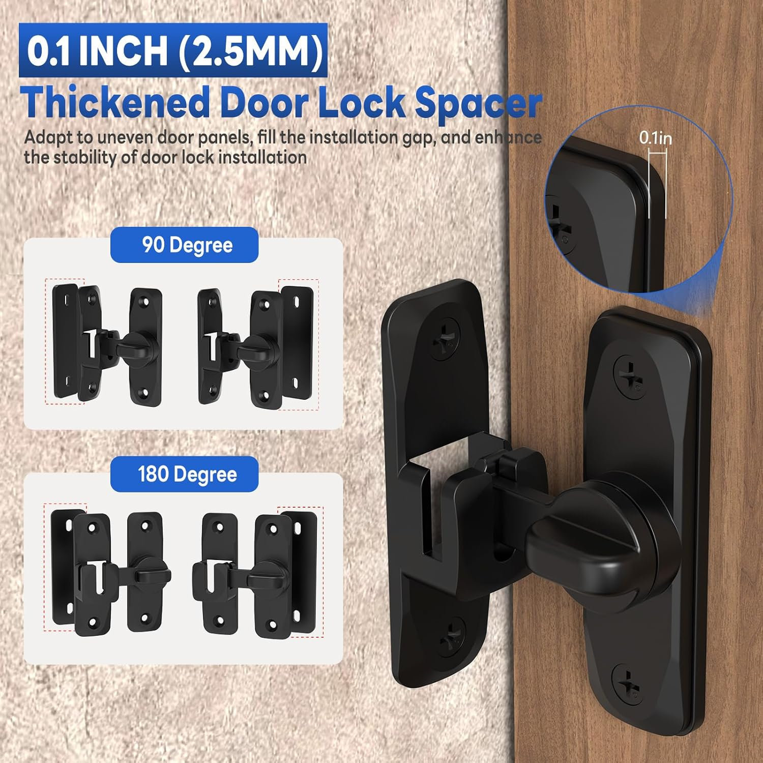 90/180 Degree Barn Door Locks and Latches, Safety Aluminum Hardware Sliding Door Latch, Small Flip Locks for Barn, Bathroom, Cabinet, Garden, Window (Black-1Pc)