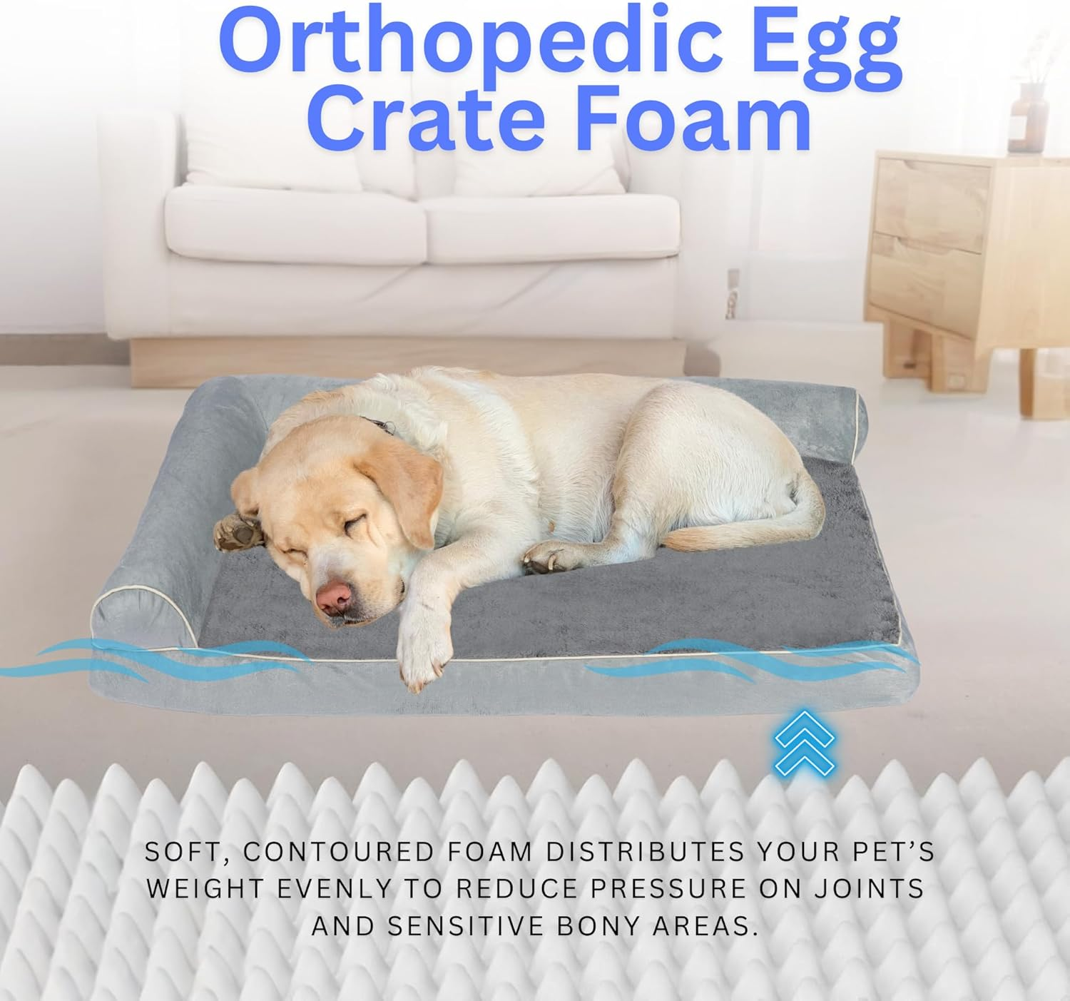 Premium Orthopedic Dog Beds with Egg Foam Support, Large Anxiety Pet Bed with Side Bolsters, 100X60X19Cm Dog Sofa Beds for Medium, Large Dogs with Removable Washable Cover, Ultra-Cozy Pet Crate Bed image number 5