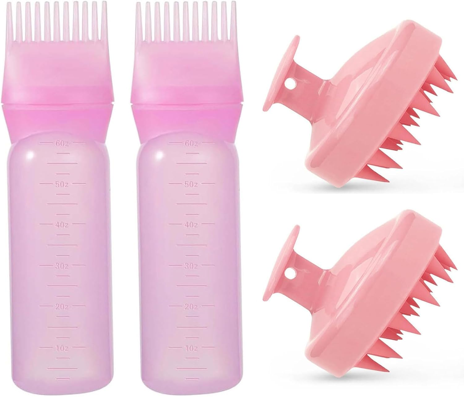 6 Oz Large Capacity Root Comb Applicator Bottle, Hair Dye Brushroot Comb Squeeze Applicator Bottles with Graduated Scale for Salon Hair Coloring Dyeing Scale for Home DIY Use. (White, 4 Pcs)