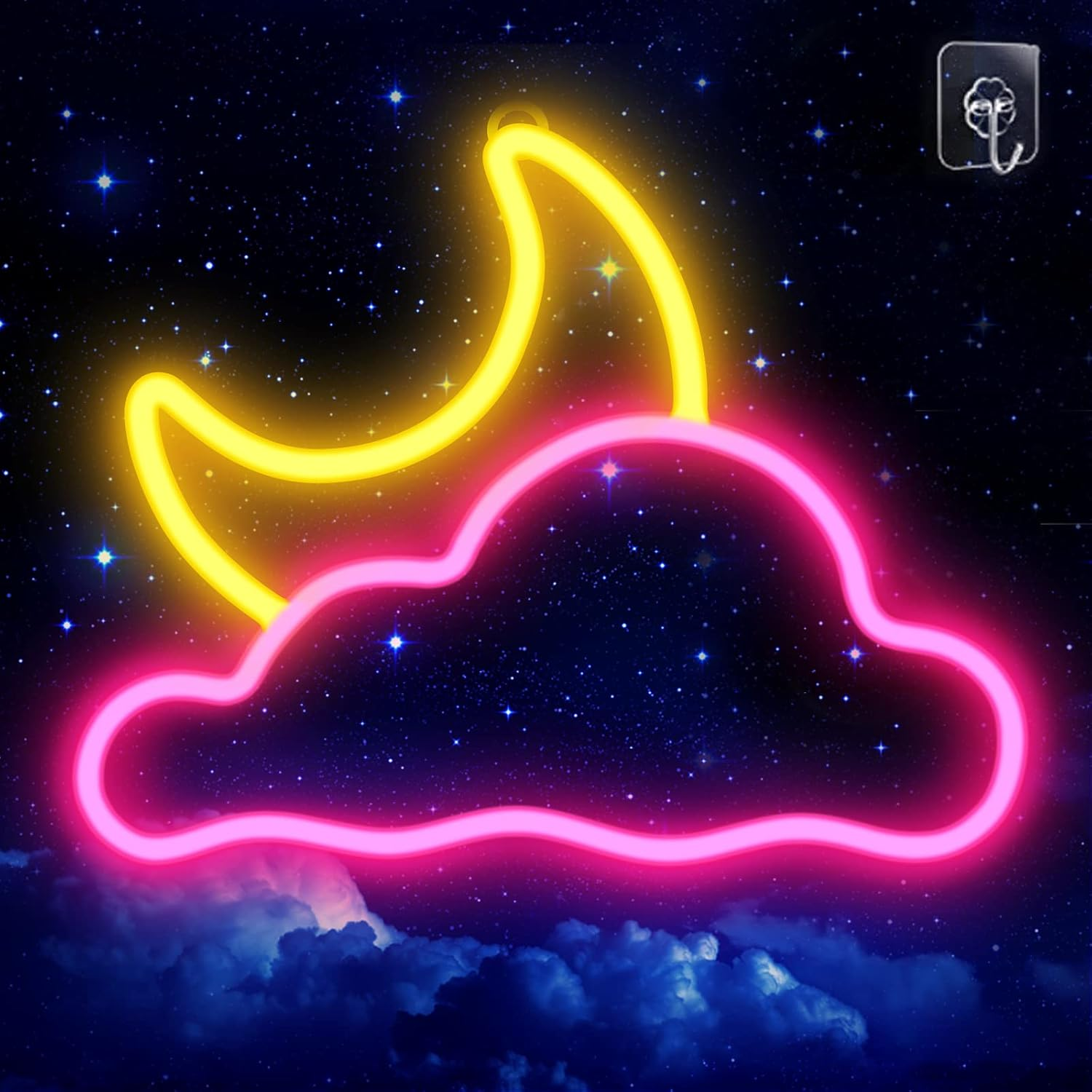 JTLMEEN Neon Sign - Cloud and Moon Led Neon Light, Neon Lights Sign for Wall Decor USB Powered Led Neon Signs for Bedroom Kids Room Wedding Party Decoration, Brightness Adjustable