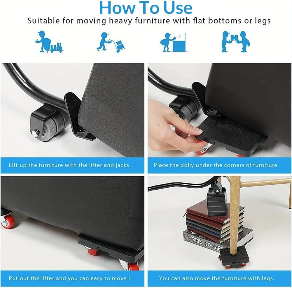 Furniture Mover and Furnitures Lifter Set,360&deg; Rotation Wheels,Heavy-Duty Furniture Dolly, Max up for 400KG for Moving Heavy Furniture, Refrigerator, Sofa, Cabinet image number 2