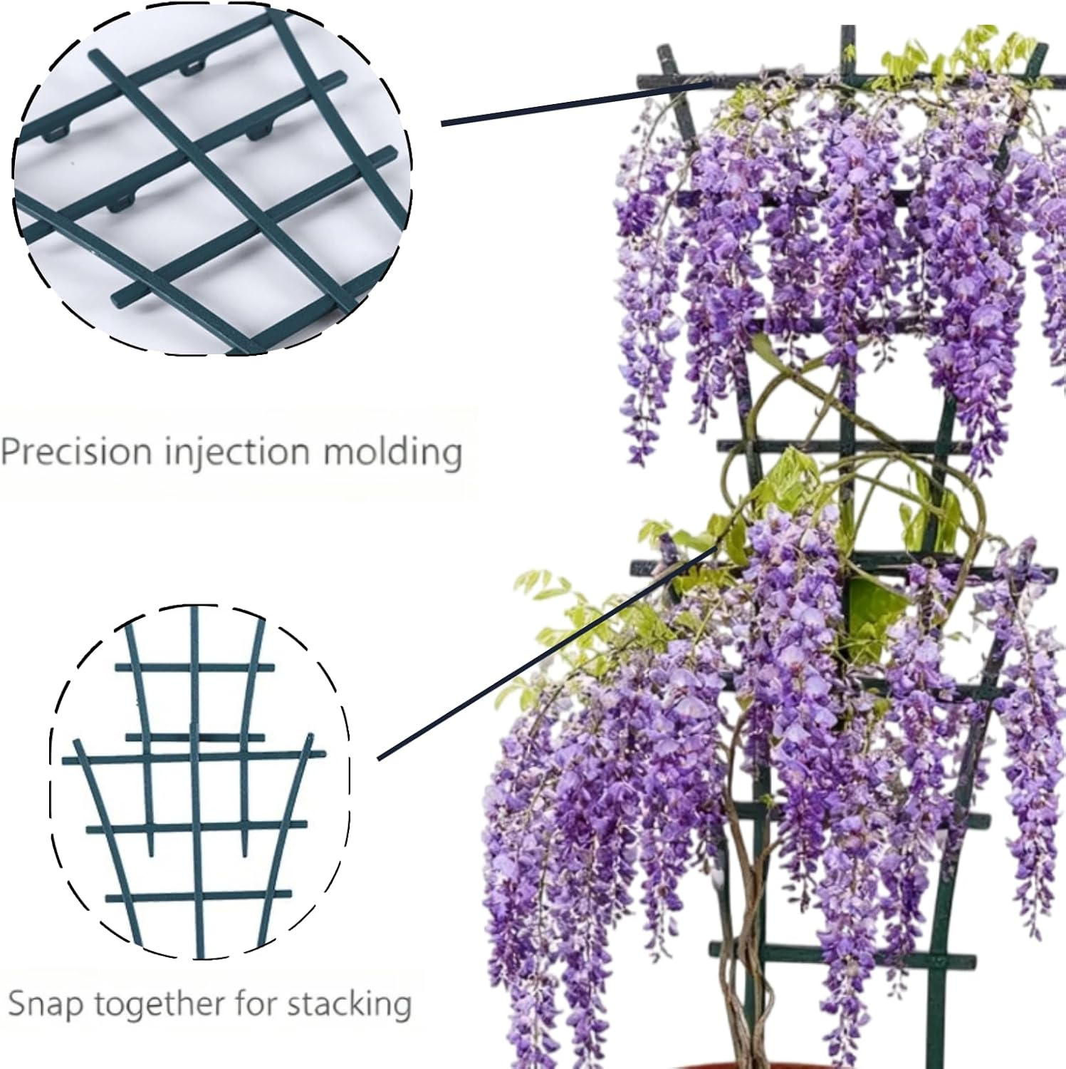 Abeillo Indoor Garden Trellis, 6Pcs Stackable Support Structure for Vining Vegetation, Compact Climbing Frame for Container Gardens, Flowerpot Scaffolding System, Pea Vines