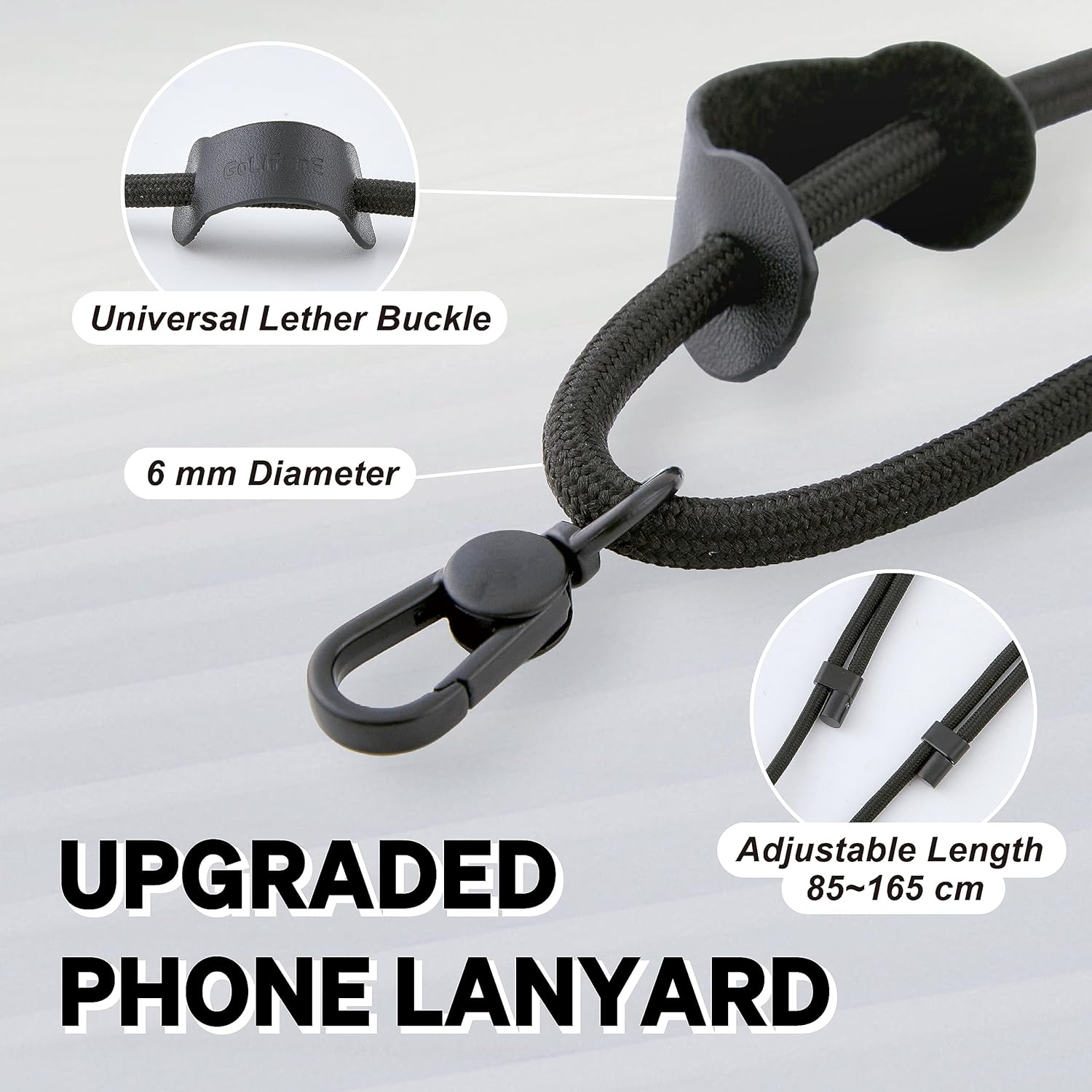 Universal Mobile Phone Lanyard &ndash; Anti-Theft Crossbody Strap with Adjustable Neck Holder & 2 Tether Tabs, Fits Iphone 16 Pro Max & Most Smartphones, Apricot/Gold - Black-Gold/Gold image number 6