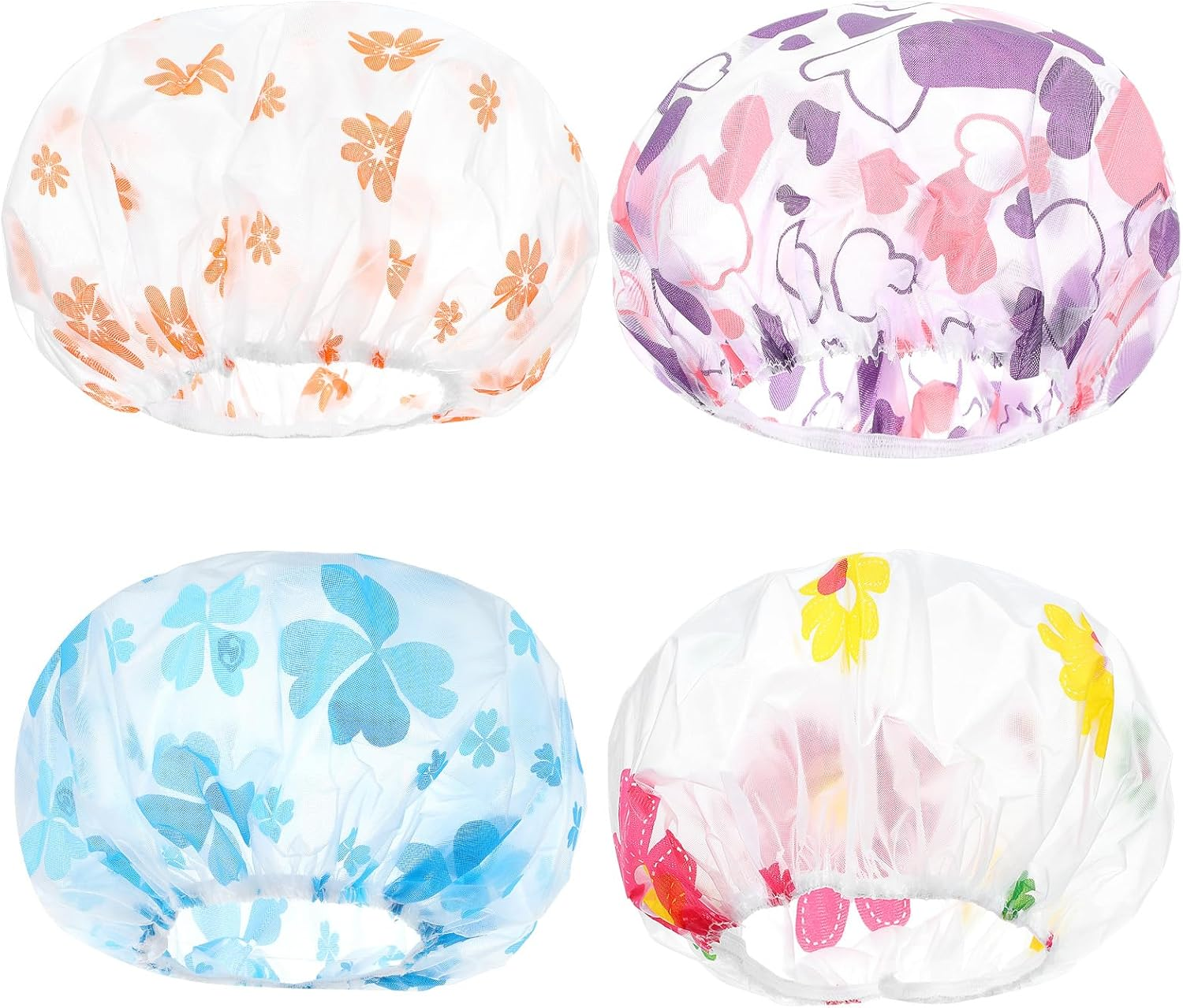 4 Pack Kids Shower Caps for Girls, 11" Reusable Elastic Shower Caps for Kids, Girls, Baby, Women, Bathroom, Makeup, Travel (Random Colors) image number 3