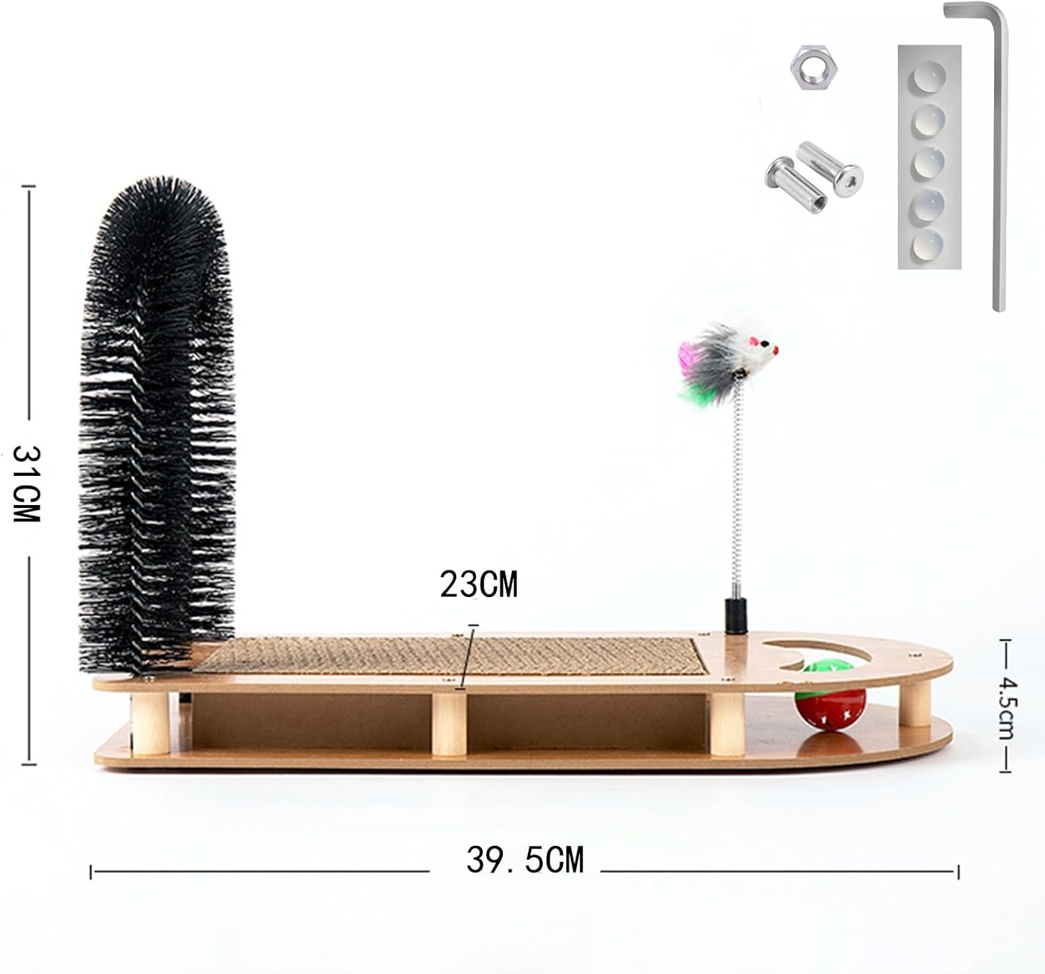 Cat Brush 4 in 1 - Scratching Board, Scratching Arch with Scratching Mats, Care Device with Scratching Pad, Cardboard Scratcher with Bell, Massager, Pet Brush with Interactive Mouse Toy image number 1