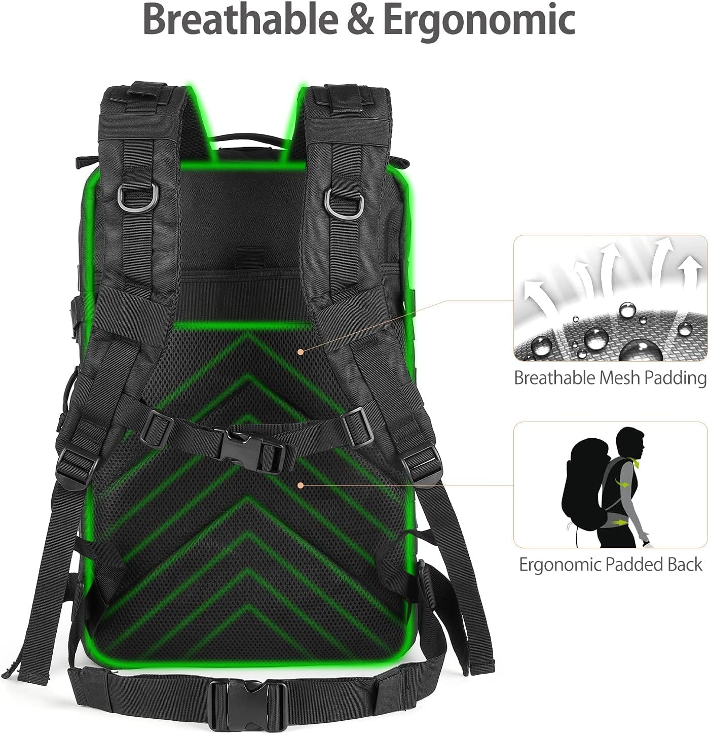 Renil 30L Molle Army Military Tactical Backpack Waterproof Assault Pack Rucksack Backpack image number 3