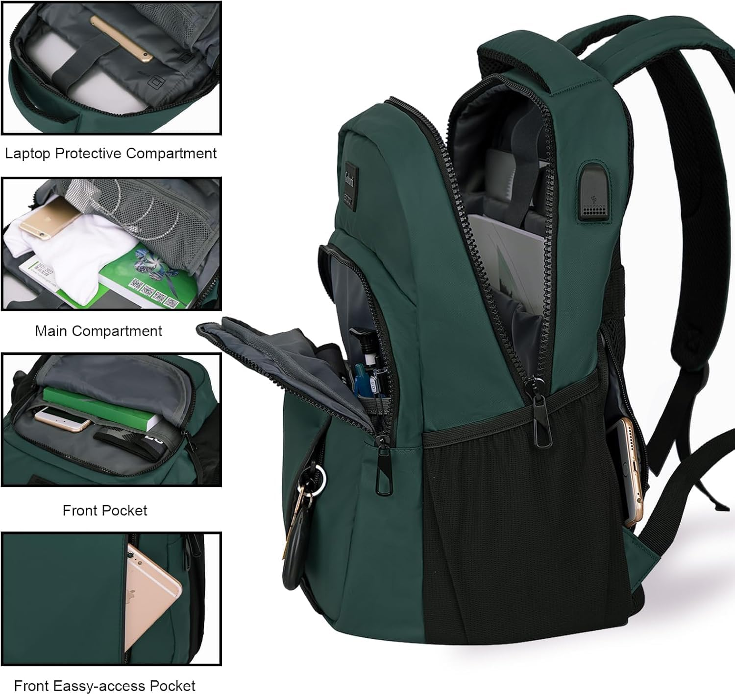 15.6 Travel Laptop Backpack with USB Charging Port, Men Man Women Back Pack,Work,Casual College,High Schol Book Bag for Teens Lightweight Waterproof Casual Notebook Bag - Blue image number 5