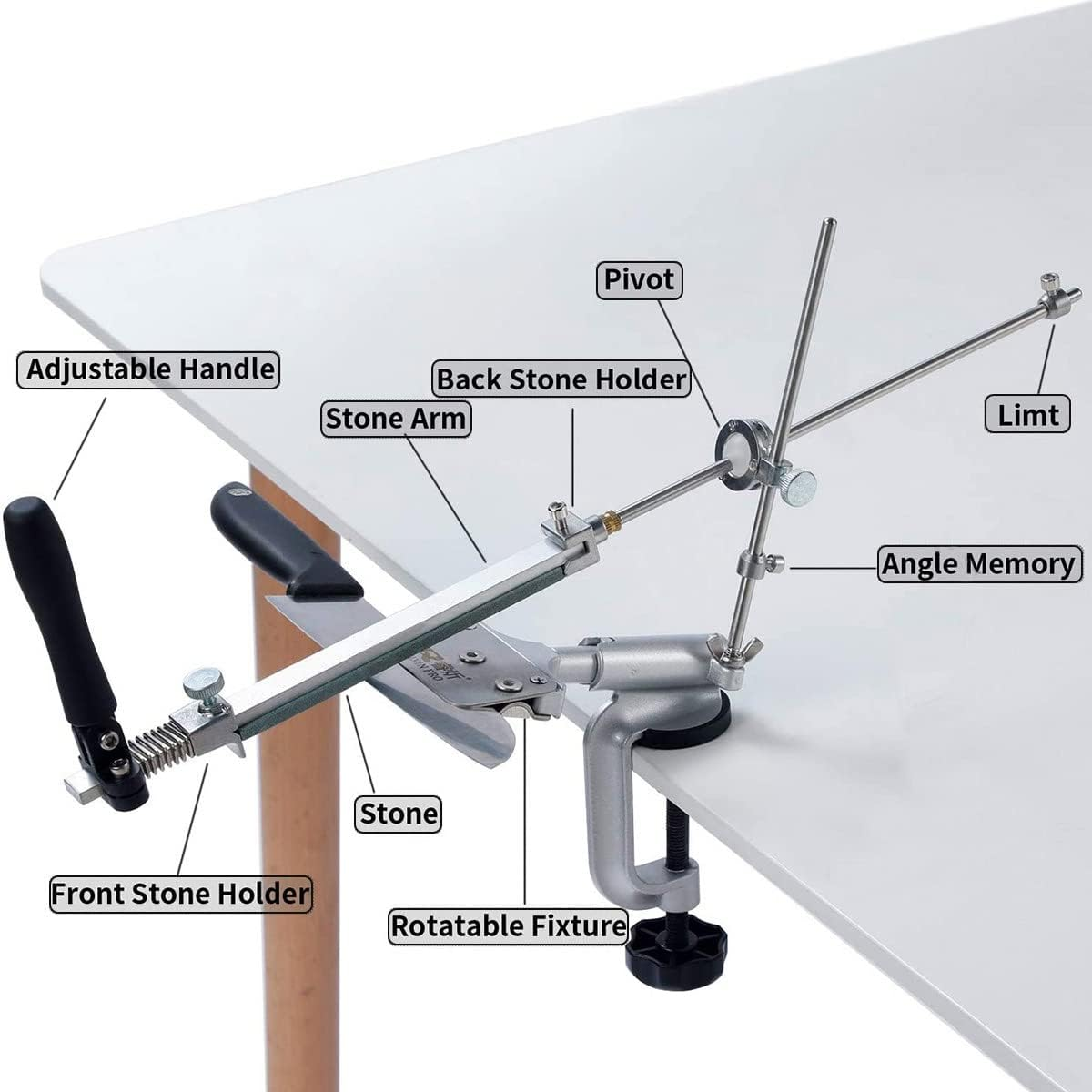 Professional Fixed-Angle Knife Sharpener Kit System with 17 Whetstones, 360&deg; Rotation Flip Design Stainless Steel Precision Adjust Knife Sharpener Tool, Angle Adjustable Knife Sharpening image number 5