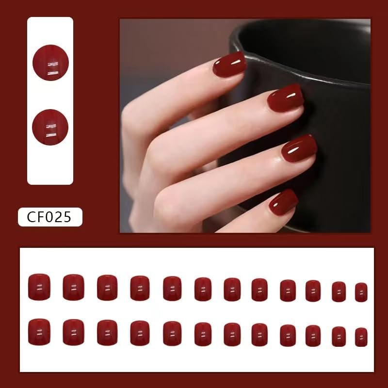 Sandanfine Christmas False Nails, New Year'S Press-On Nails Short Nails, 24 Pieces of Various Sizes, Suitable for Parties, New Year and Other Occasions, Fashionable Nails, Red Press-On Nails Square Short Nails, Simple Style image number 3