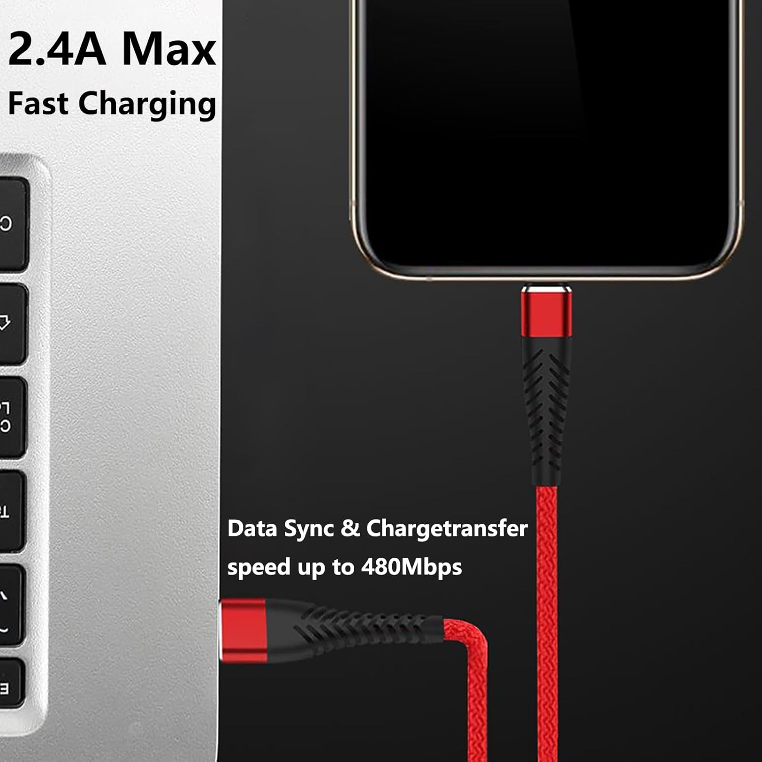 USB a to IP Fast Carplay Charging Cable 1M(2 Pack),Nylon Braided Mfi Certified Charger Power Delivery Charging Cord Compatible with Iphone 14/13/12/11/XS/XR/X/8 - Black image number 3