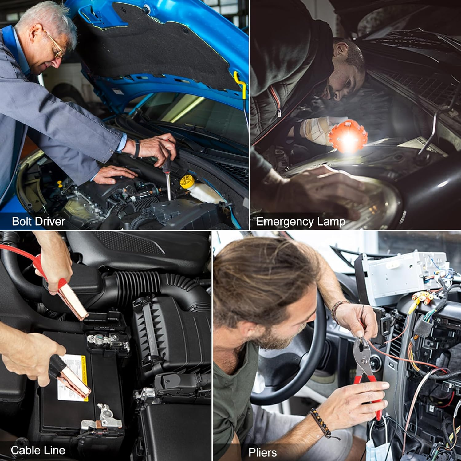 Noone Roadside Assistance Auto Emergency Kit + First Aid Kit - Orange Bag - Contains Jumper Cables, Tools, Reflective Safety Triangle and More. Ideal Winter Accessory for Your Car, Truck, Camper