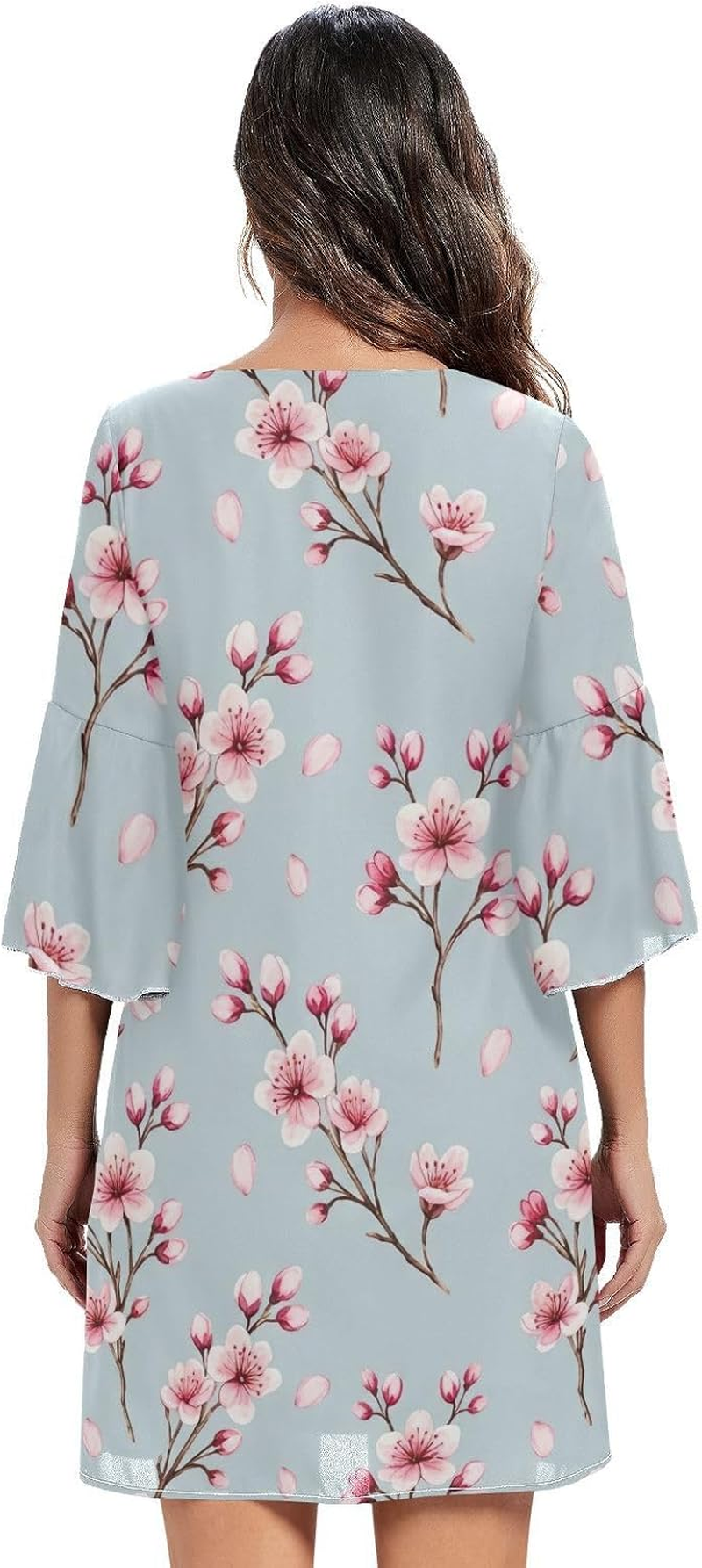 Cherry Blossom Pink Blue V Neck Line Dress Printed Line Maternity Dress image number 3