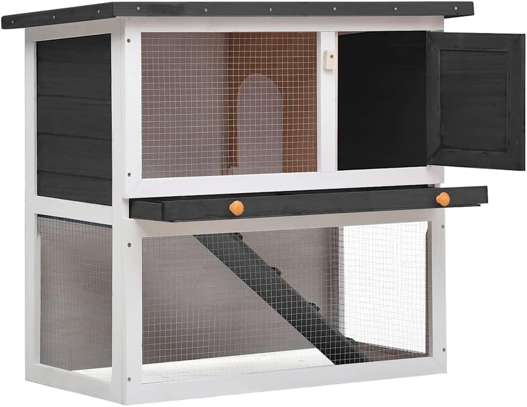 Outdoor Rabbit Hutch 1 Door Grey Wood Pet House Small Animal Shelter Garden image number 2