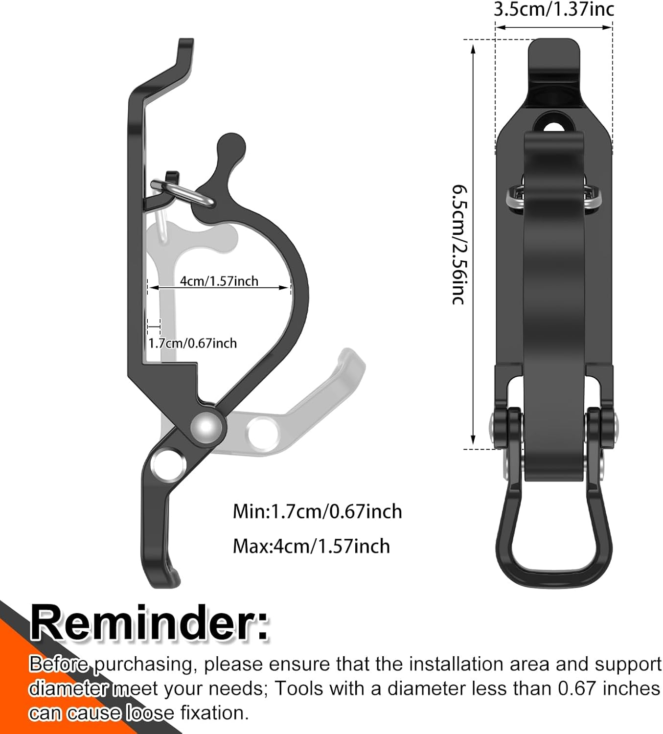 4Pcs Roof Rack Shovel Mount Kit Zinc Alloy Shovel Holder Clamp Metal Axe Holder Wall Mount Set Hammer Holder Bracket Clamp with Screws Quick Release for Shovel Axe(Black) - Black image number 5