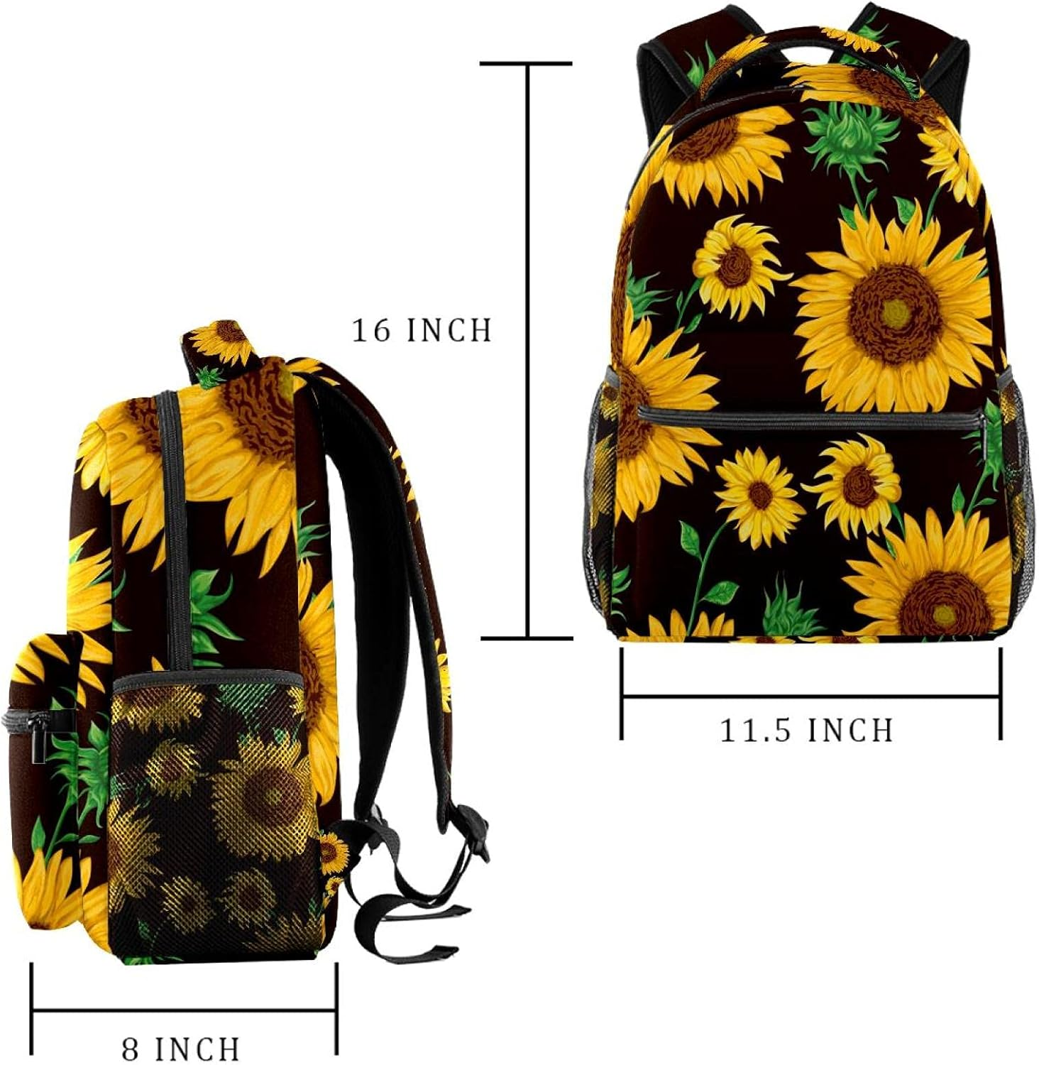 Sunflowers Flowers Buds and Leaf Backpack Students Shoulder Bags Travel Bag College School Tote Backpacks image number 5