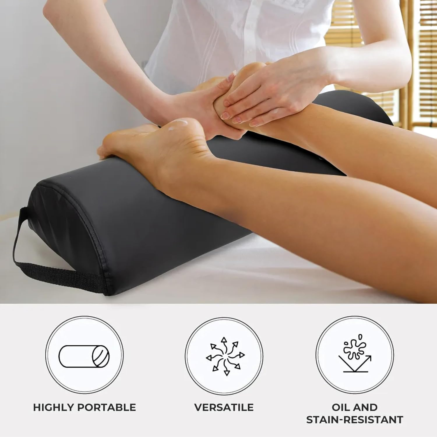 Forpro Premium Jumbo Half-Round Bolster Pillow for Massage and Yoga, Oil and Stain-Resistant, 9&rdquo;W X 4.5" H X 26&rdquo;L, Black, Black, 9&rdquo; W X 4.5" H X 26&rdquo; L image number 1