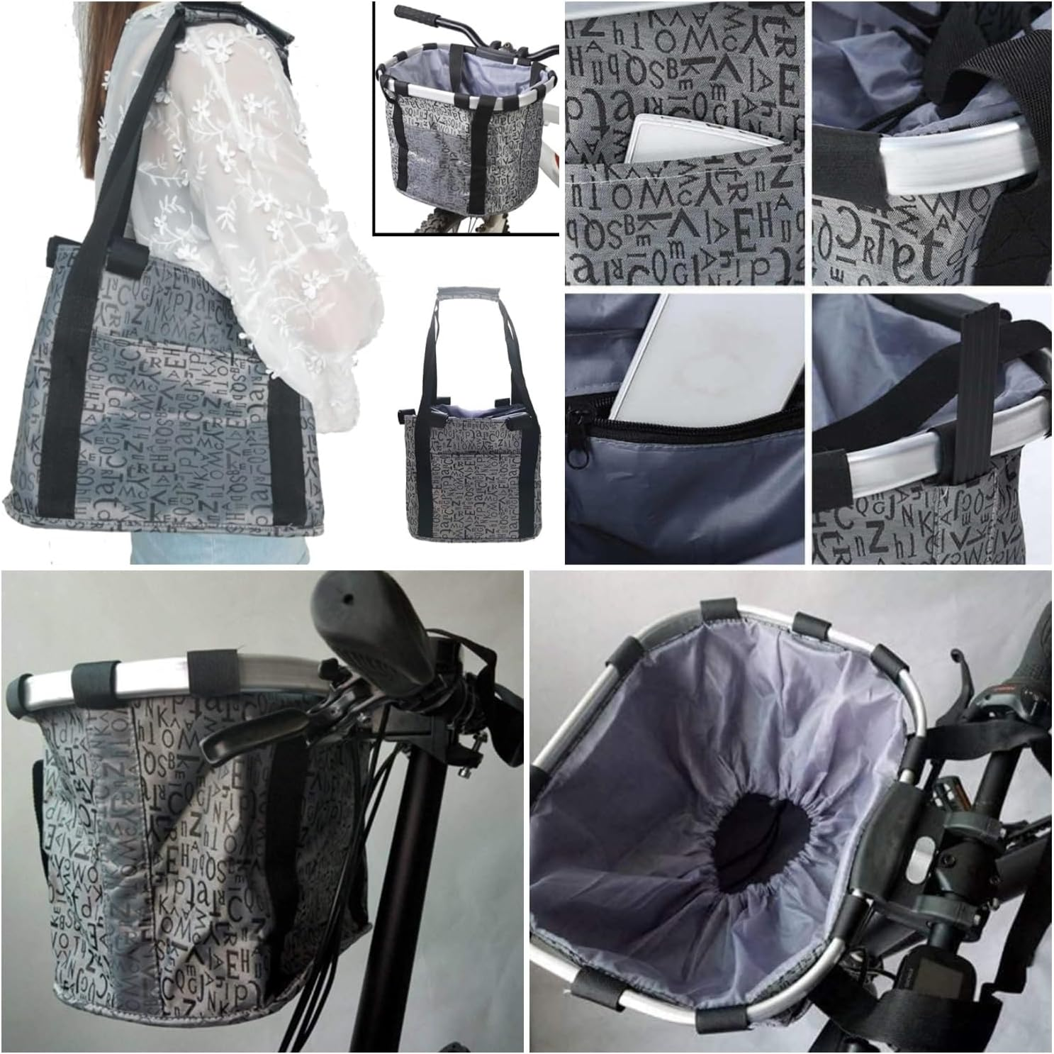 Taicols Foldable Cycling Bicycle Quick Release Front Bike Basket,Waterproof, Dog Handlebar Small Pet Cat and Back Folding Detachable Easy Install Suitable for Groceries Picnic Shopping (Black) image number 6