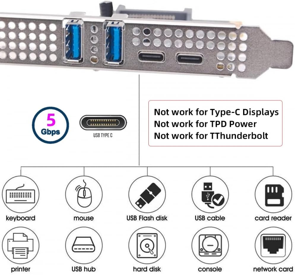 CY Card USB3.1 Gen1 5Gbps Dual Type-A & Type-C USB-C Female to PCI-E Express 1X Card Adapter Upd720201 with Low Profile Bracket image number 4