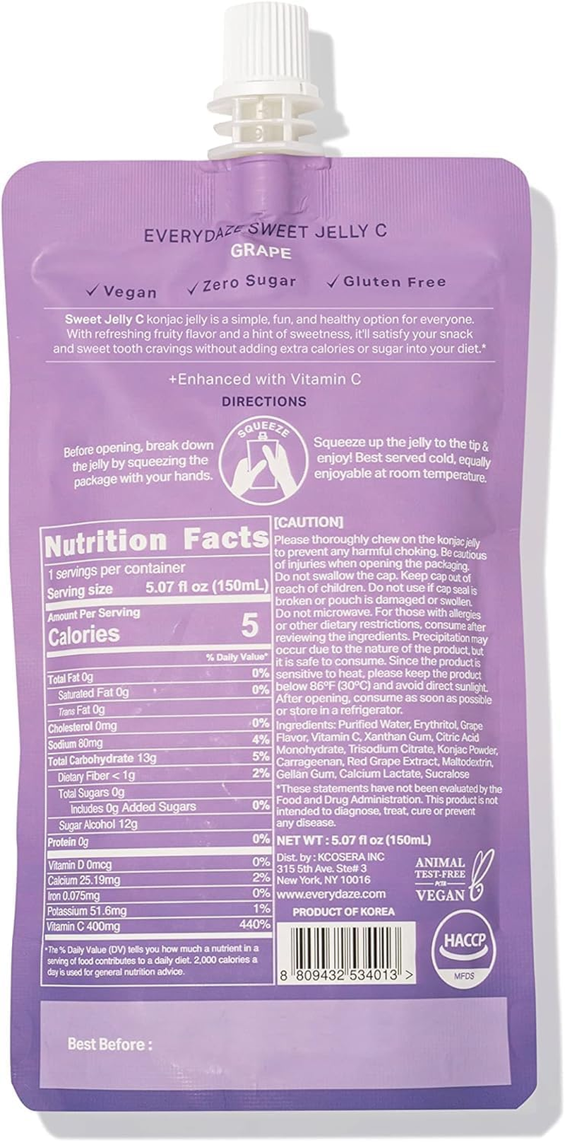 EVERYDAZE Sweet C Konjac Jelly | Vitamin C, Vegan, 5 Calories, 0 Sugar | Grape | 10 Packs | Keto, Gluten Free, Healthy Diet Pouch Drinkable Snack, Weight Management, Low Calorie image number 5