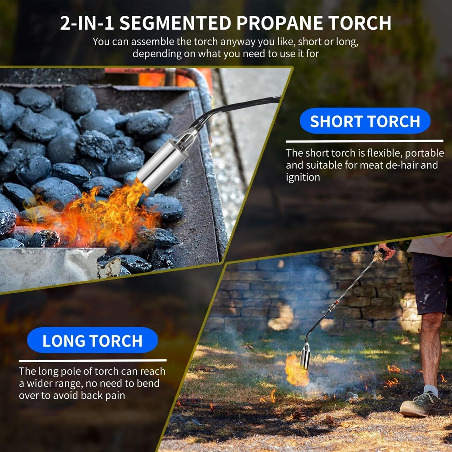 Propane Torch Weed Burner, 800,000 BTU Propane Gas Blow Torch Head Weed Torch with 10FT Hose, Flame Control, Turbo Trigger Push Button Igniter, Flamethrower for Burning Weed Roads Paint Removal Silver image number 5