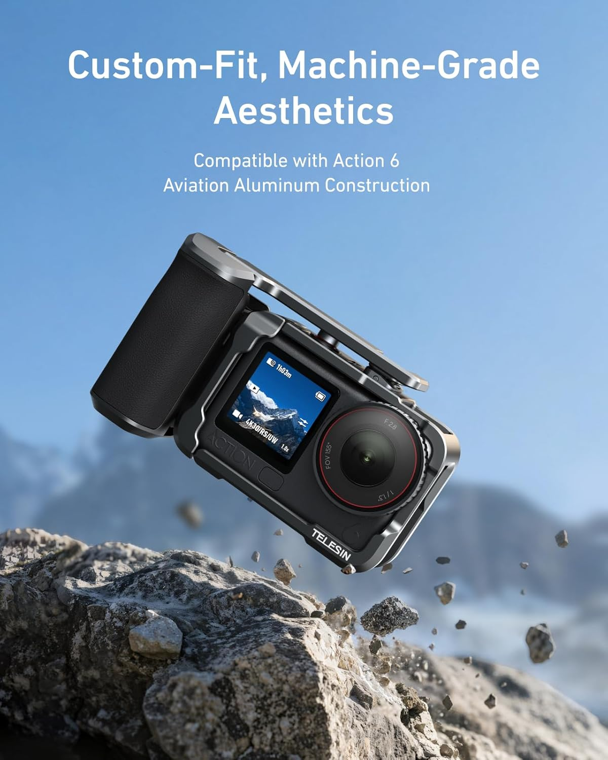 TELESIN Metal Aluminum Alloy Street Grip Kit for DJI Action 6 with Metal Cage Camera Grip Holder with Seesaw Shutter Button Aluminum Alloy Shell Backup TF Card Slot Quick Battery Access image number 3