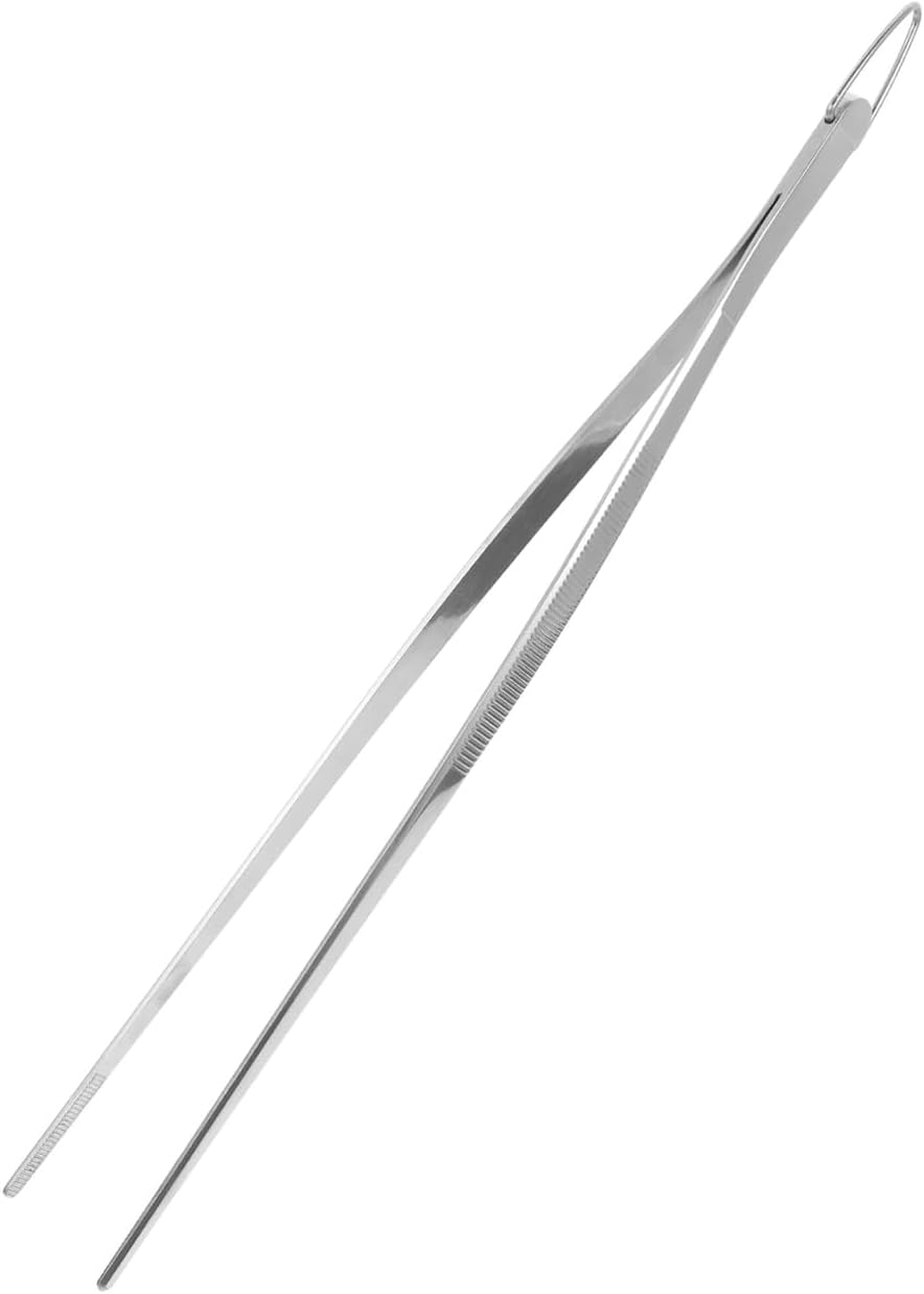 Lexziuo 1PCS Stainless Steel Food Tweezers - Reusable Kitchen Tongs for Cooking, Grilling, BBQ & Plating | Professional Chef Tweezers for Precision Handling, Garnishing & Serving image number 5