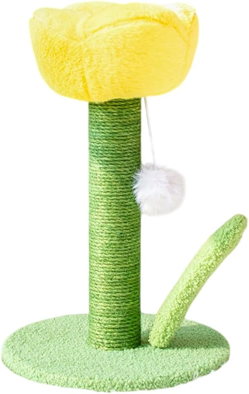 Jade Deals Tulip Cat Scratching Post, 15.75In Height & 9.84In Base Diameter, Durable Sisal-Wrapped Post, Plush Flower Top Rest Spot, Attached Fluffy Ball Toy, Furniture Protector for Cats