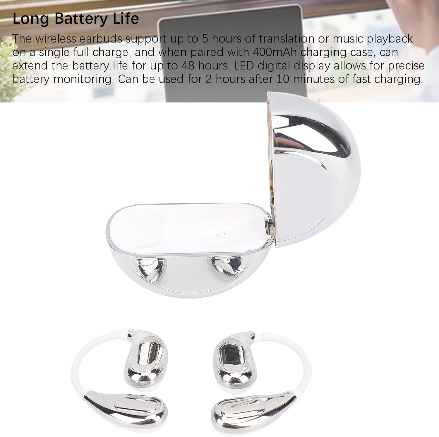 MENDUNER AI Translation Earbuds Real Time, 164 Languages, 6 Translation Modes, Intelligent Touch Control, Noise Canceling, 5H Continue Translating, 48 Hours Charging Case Battery. image number 2