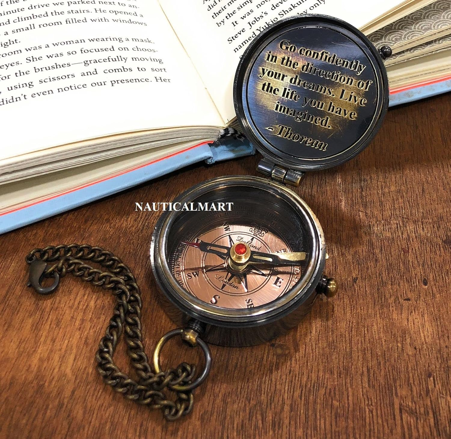 Thoreau'S Go Confidently Quote Engraved Compass with Stamped Leather Case, Camping Compass, Boating Compass, Gift Compass, Graduation Day Gifts image number 1