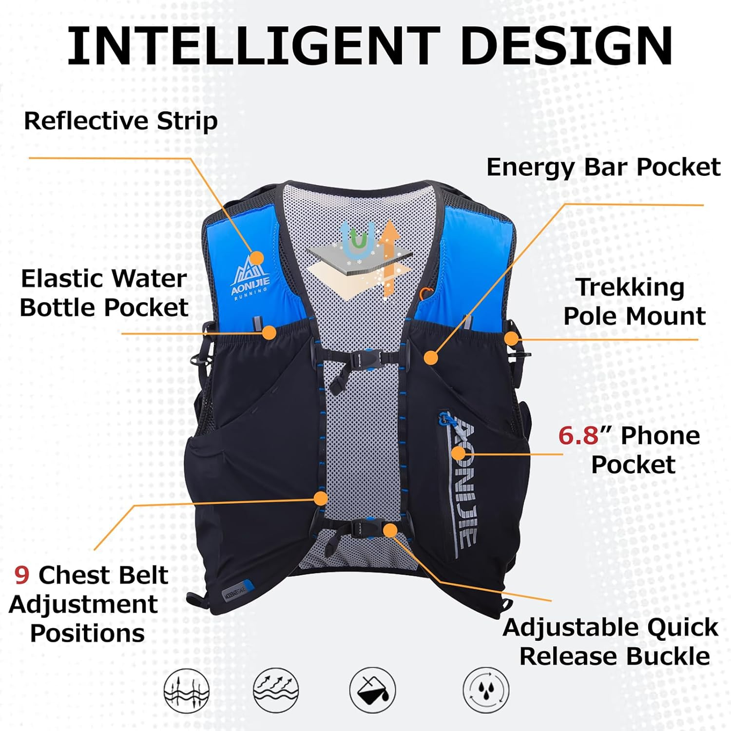 AONIJIE Running Vest 12L Hydration Backpack Vest Pack Lightweight for Men Women Cycling Hiking Trail Race image number 2