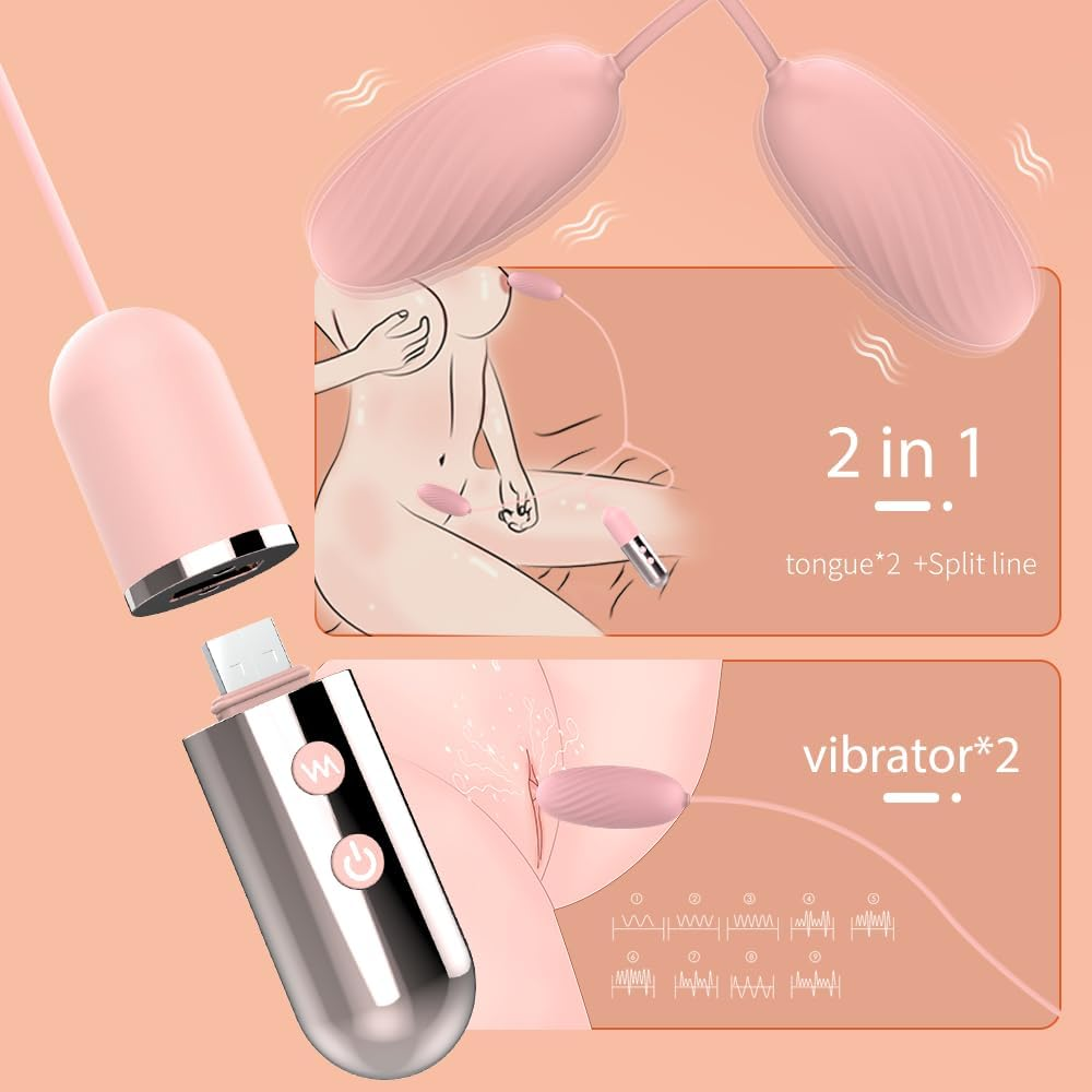 2 Mini Bullet with USB Rechargeable 9 Frequency for Women Toy(Pink)