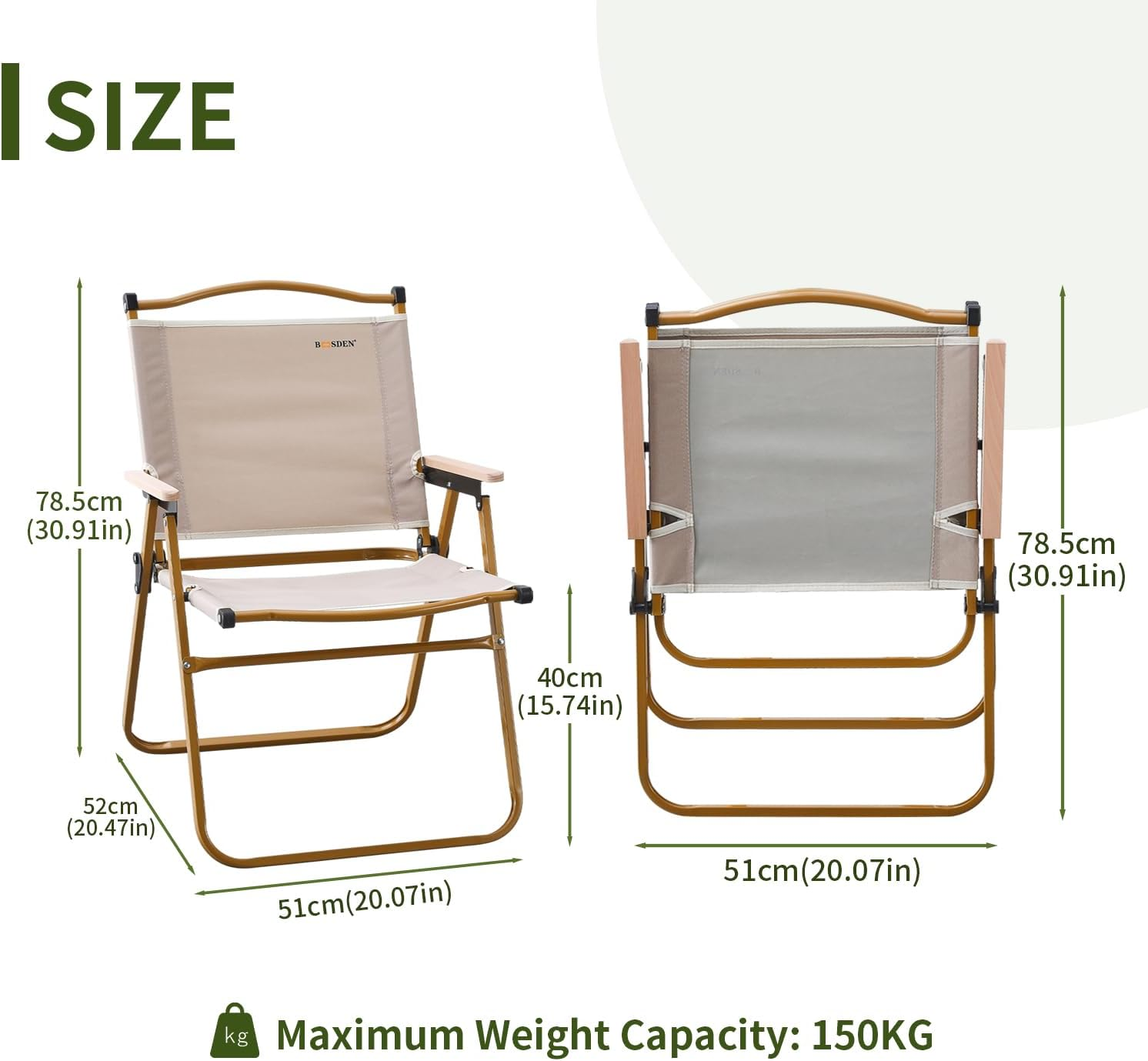 BOOSDEN Portable Camping Chairs 2 Pack, Folding Beach Chairs for Adults, Outdoor Chairs Folding with Wood Handle, Collapsible Chair for Camping, Hiking, Tailgates, Picnic, Beach, and Sports - Yellow image number 5