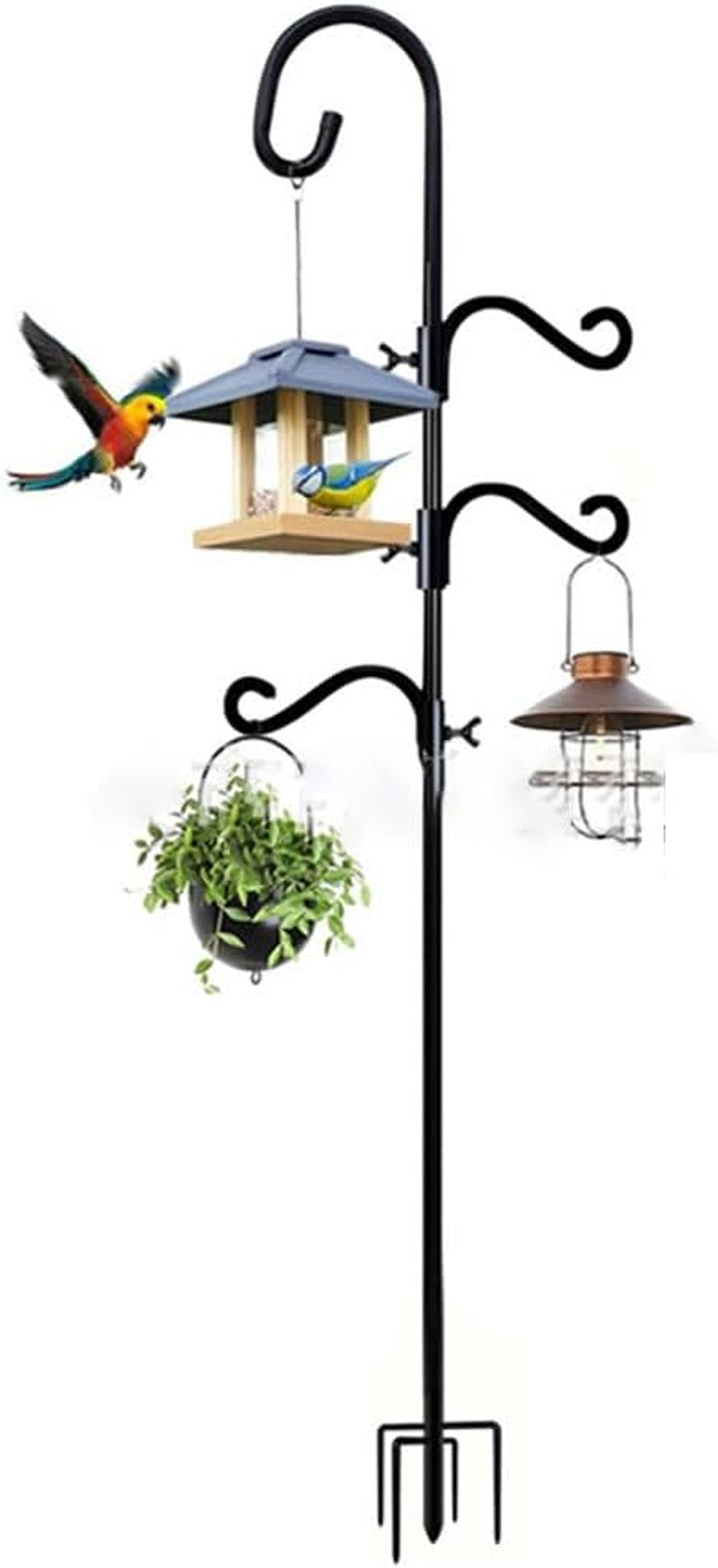 Bird Feeder Pole, 76-Inch Wild Birdfeeding Station Kit, Metal Birdfeeder Pole Stand, Bird Feeding Station with 3 Hanging Hooks, Birds House Poles for Garden, Outdoor Plant Hanger, Wedding image number 6