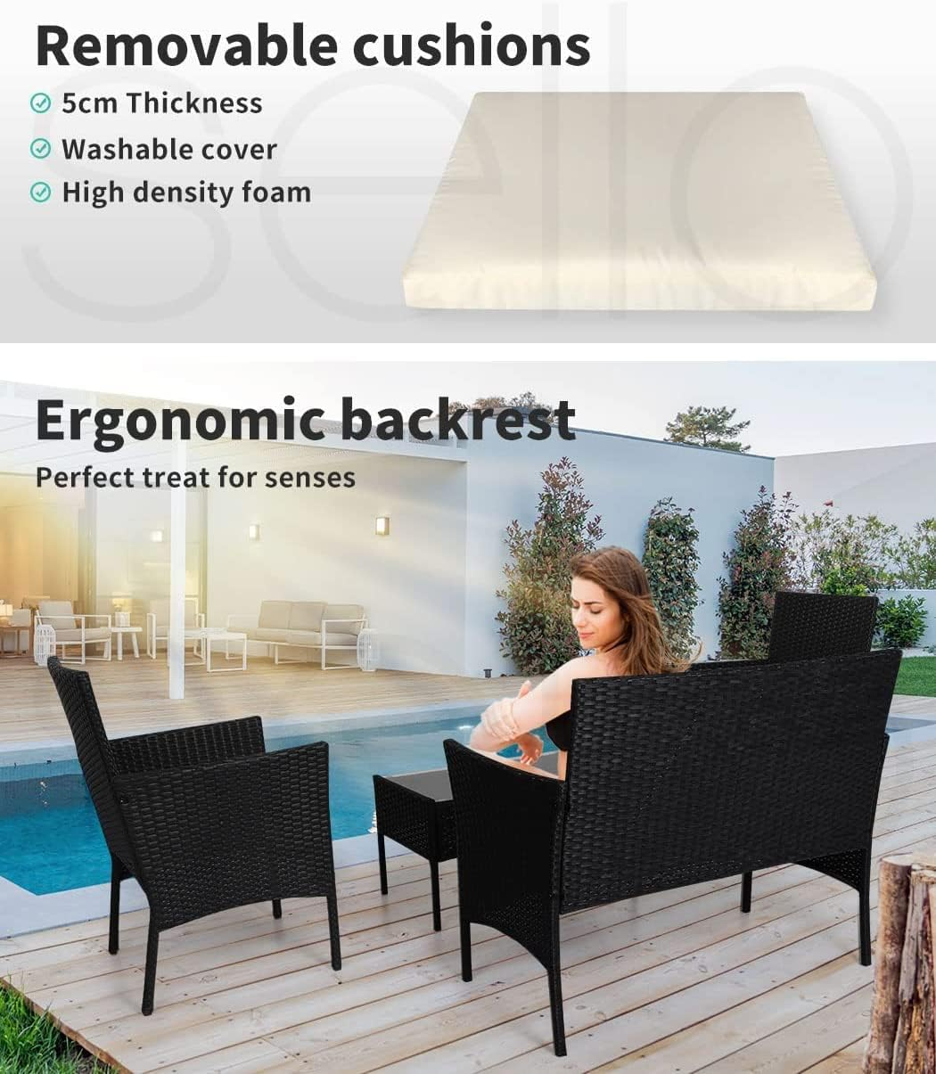 Levede 4PCS Outdoor Furniture Setting Patio Garden Table Chair Set Wicker Lounge Conversation Sets Rattan Dining Set image number 1