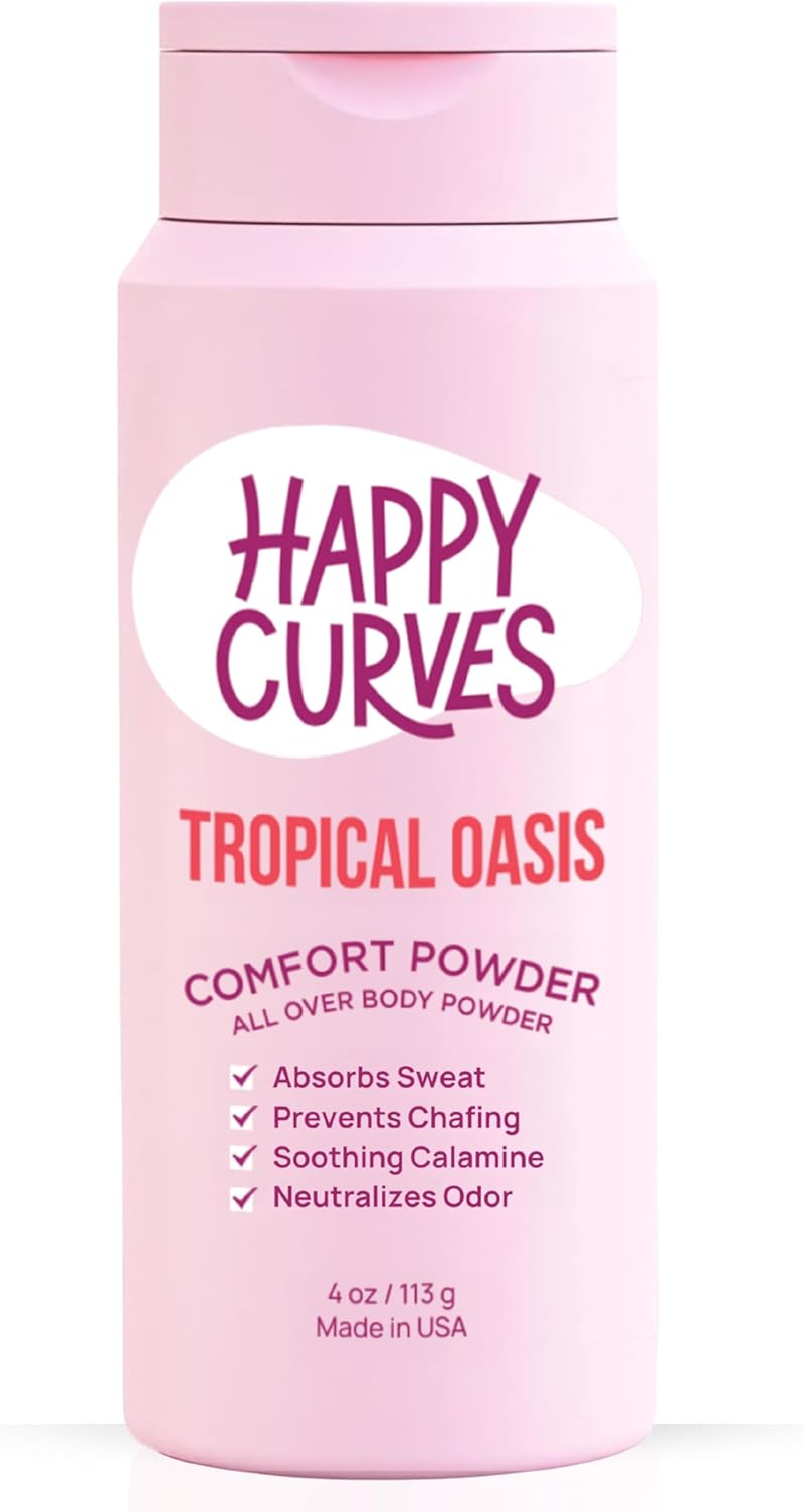 HAPPY CURVES Comfort Powder: Talc Free anti Chafe Body & Foot Powder Deodorant to Control Inner Thigh Chafing, Private Areas, and All over Body for Women 4 Oz. (1 Pack, Tropical Oasis) image number 6