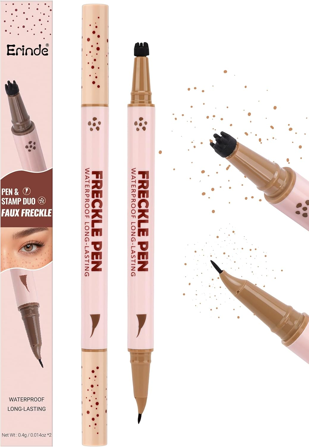 Erinde Natural Freckle Pen Makeup, 2-In-1 Dual Ended Faux Freckle Stamp & Microblading Freckle Pen, Long - Lasting & Waterproof Quick Dry, Curved Precision Tip for Natural Lifelike,#2