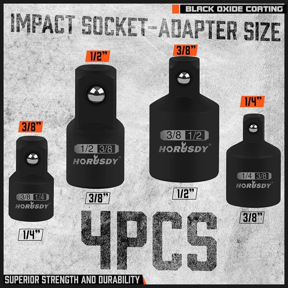 HORUSDY 7-Piece Impact Sockets Adapter Set, Hex Shank Socket to Drill Adaptor 1/4" 3/8" 1/2", Cr-V Steel Impact Driver Wrench Socket Reducer Set image number 5
