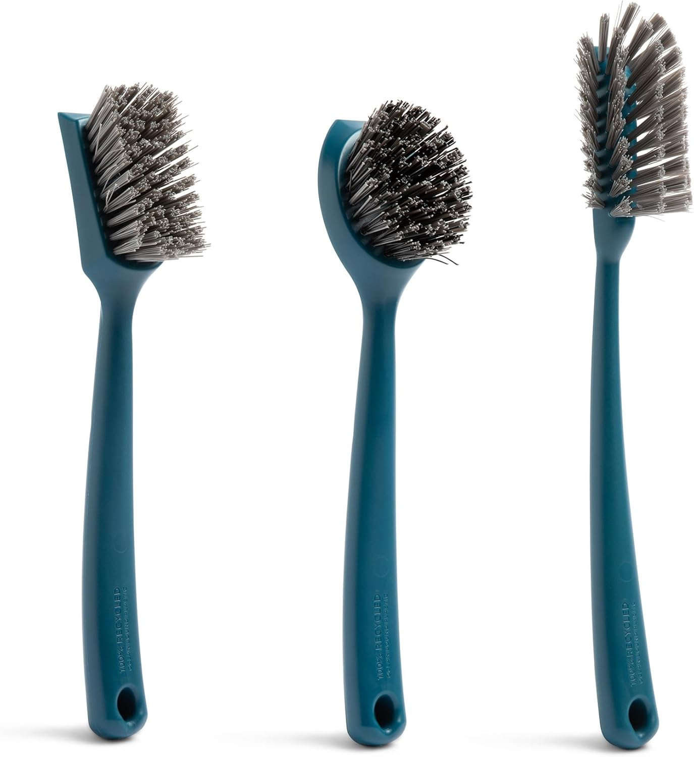 Full Circle Clean Ocean Dish Brush Set of 3 with Heavy-Duty Dish Brush, Bottle Brush & Dish Brush for Cast Iron Cookware, Dishes, Pots, Sinks, Water Bottles, Baby Bottles & Kitchen Cleaning, Teal image number 6