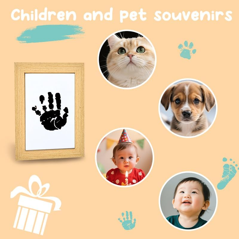 Cat Dog Pet Paw Print Photo Frames Hand and Footprint Picture Frame Newborn Foot Printing Commemorative Dog Gift DIY Pet Handprint Impression Hand Foot Prints for New Born Pets Decoration Supplies - Pet Paw Print Photo Frame image number 4