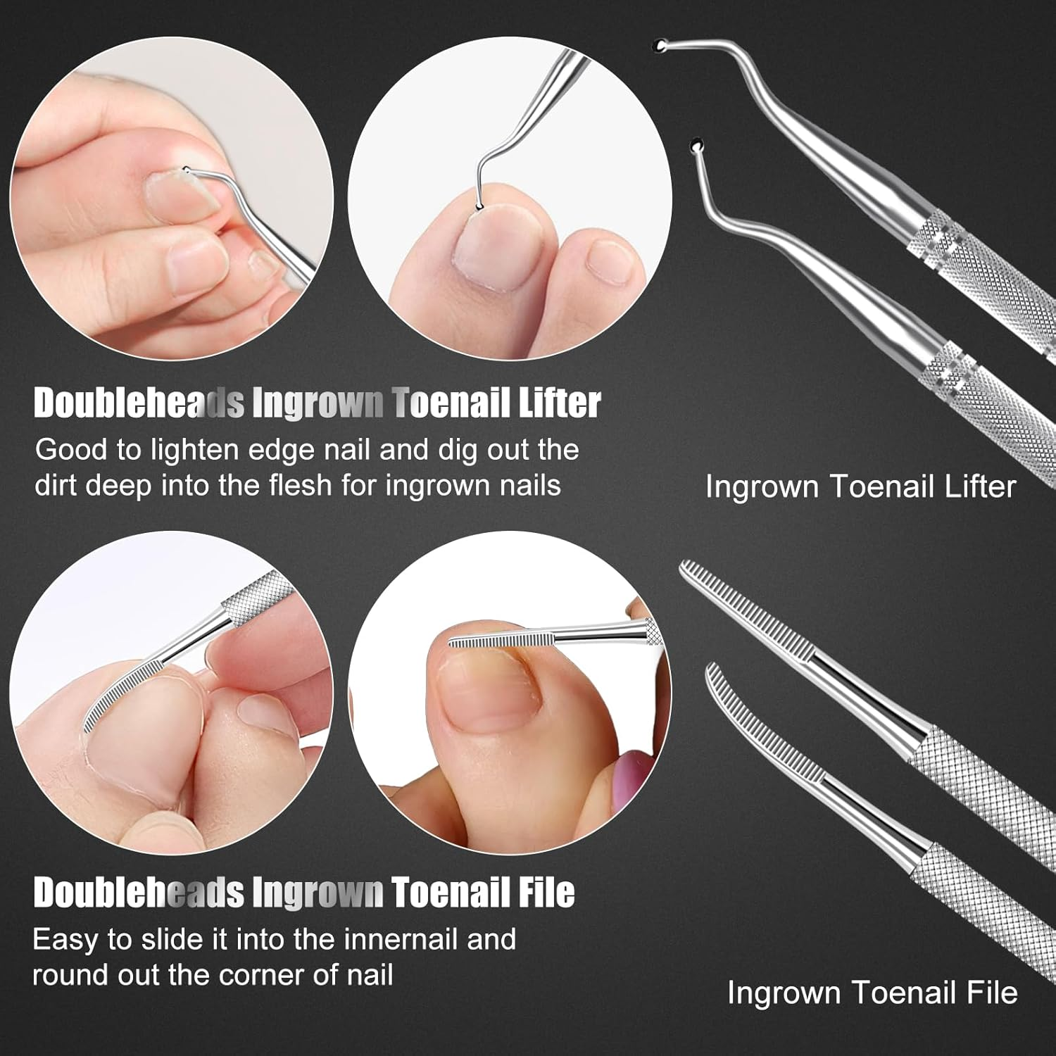 7-Piece Ingrown Toenail Treatment Set, Professional Stainless Steel Ingrown Toenail Removal Kit, Calloused Feet Remover Tool, Manicure Treatment Pedicure Tools for Feet (Under-Nail Clean + Foot Care) image number 2