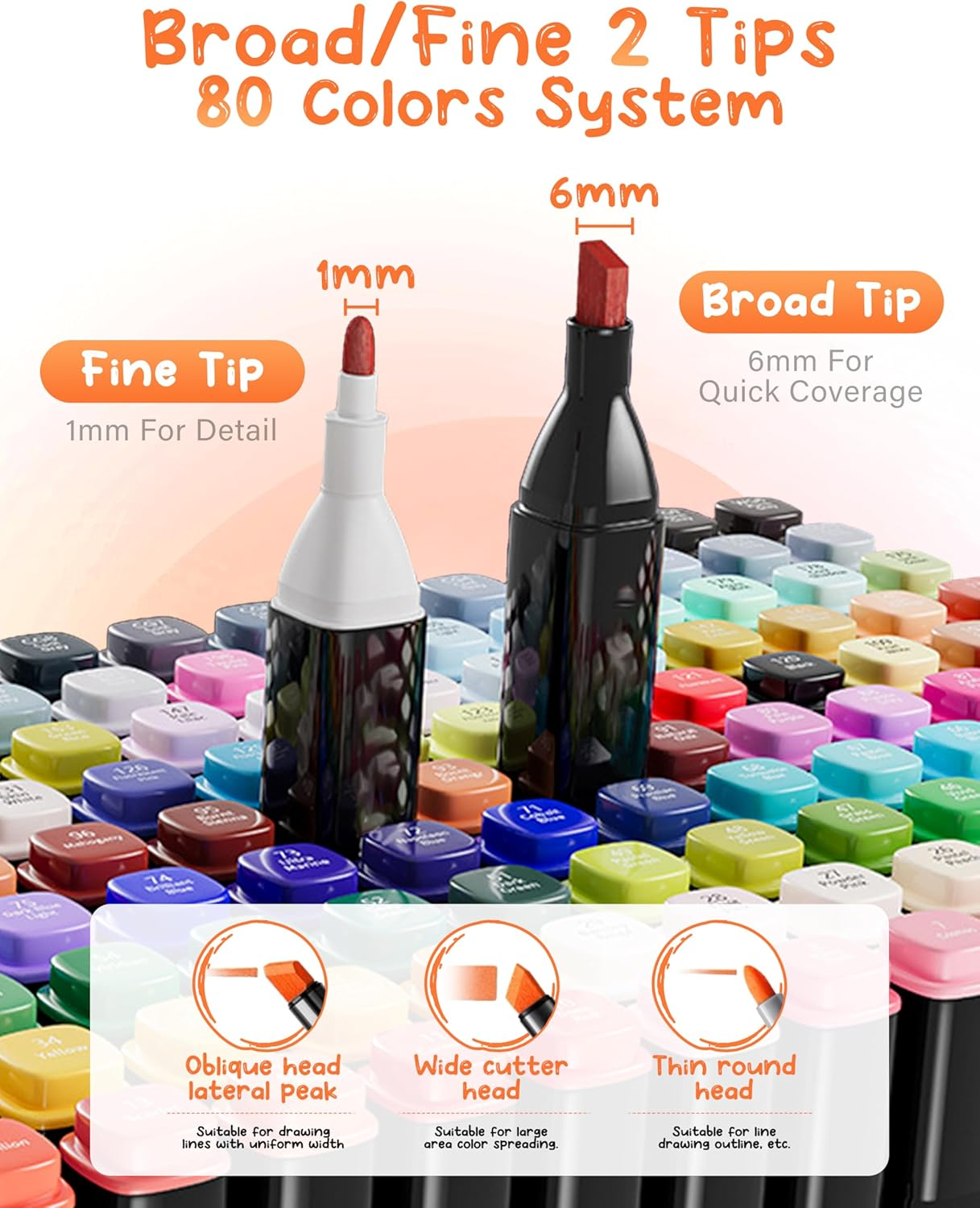 YESDEX Alcohol Markers Brush Tip - 80 Colors Dual Tipped Art Marker Set for Painting, Coloring, Drawing and Sketching, Alcohol Based Twin Sketch Markers Pen for Boys Girls Students Artist Adult image number 1