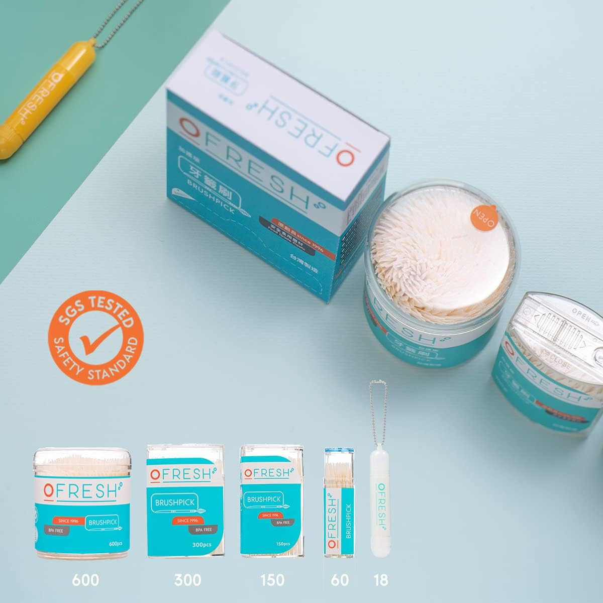 Ofresh Brushpicks - Interdental Toothpicks for Oral Hygiene & Dental Care &ndash;Interdental Toothpicks Brushes - Travel Keychain Case 18Pcs (Pack of 6) image number 6