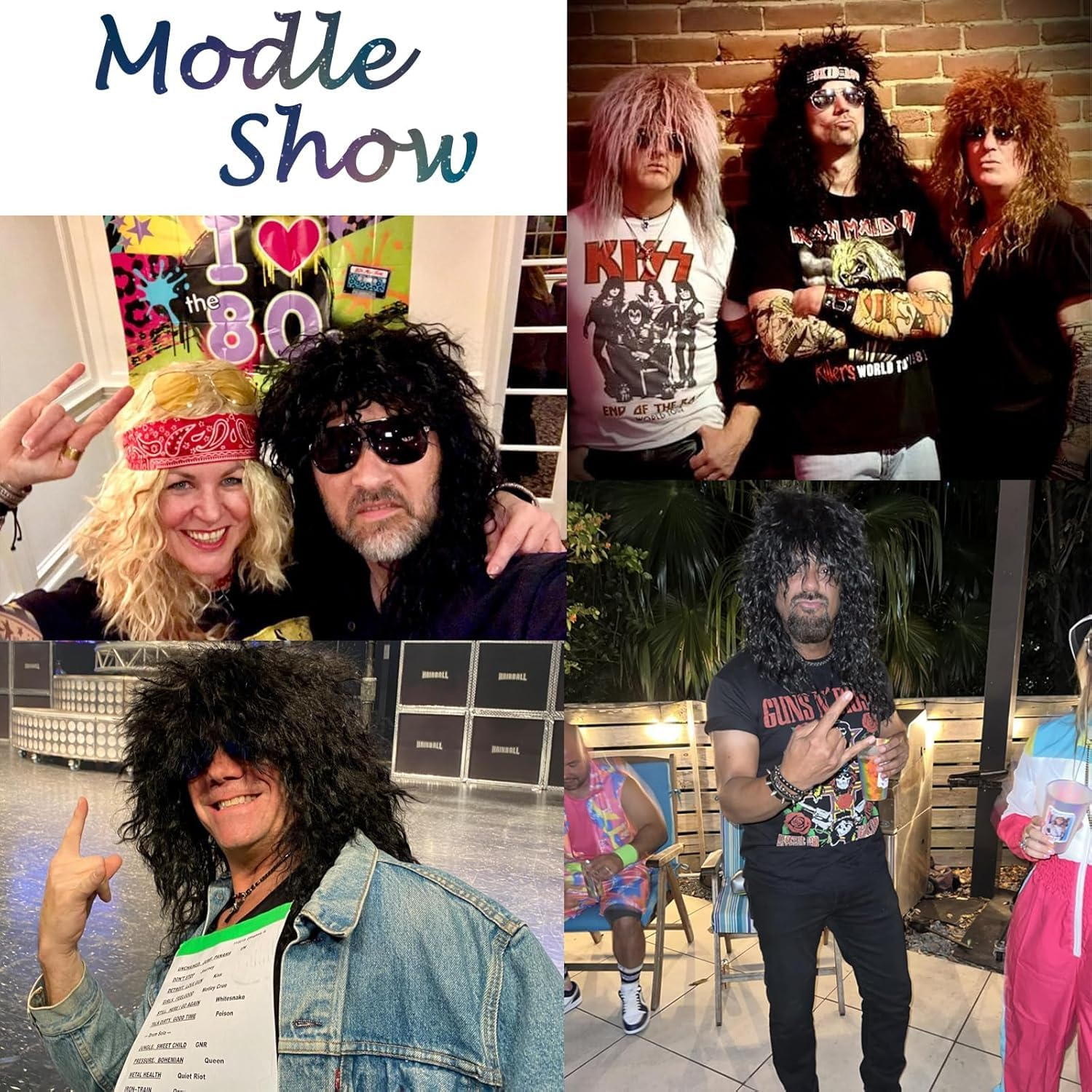 Men'S Hippie Rock Disco Costume Hair ，70S 80S 90S Retro Long Black Curly Wig ， for Halloween, Cosplay, Theme Parties & Rave