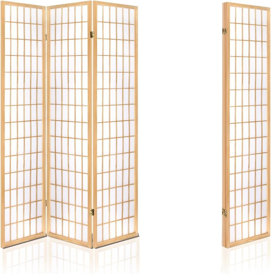 Artiss Room Divider, 3 Panel Folding Wooden Privacy Portable Screen Shelf Dividers Partition Wall Screens Home Pet Child Indoor Balcony Bedroom Furniture, Separator Water-Resistant Natural image number 5