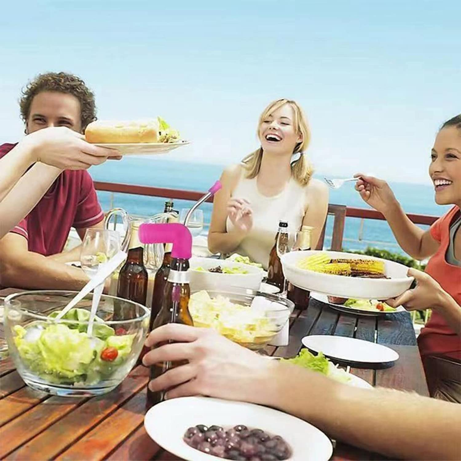 2 Pcs Beer Funnel Snorkel Drinking Straw,Beer Snorkel,Beer Bong Funnel Double Snorkel Drinking Beer Bar Tools Festivals Party Dispenser with Cleaning Brush(Pink & Black) image number 6