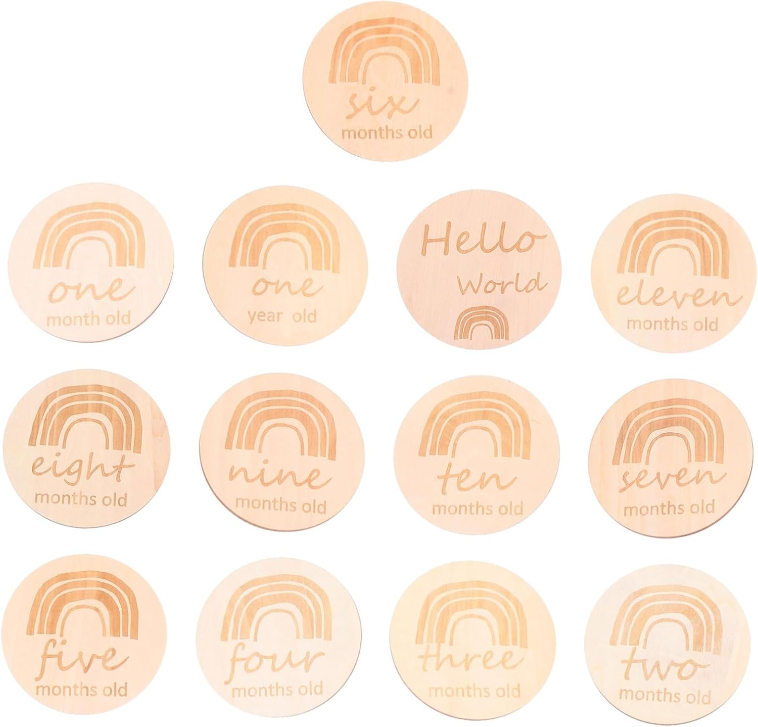 BESPORTBLE Wood Baby Monthly Growth Recording Cards for Newborns, Double-Sided Rainbow Design, Photography Props for Baby Shower, 13Pcs Set, Milestone Tracking for Infant Development image number 5