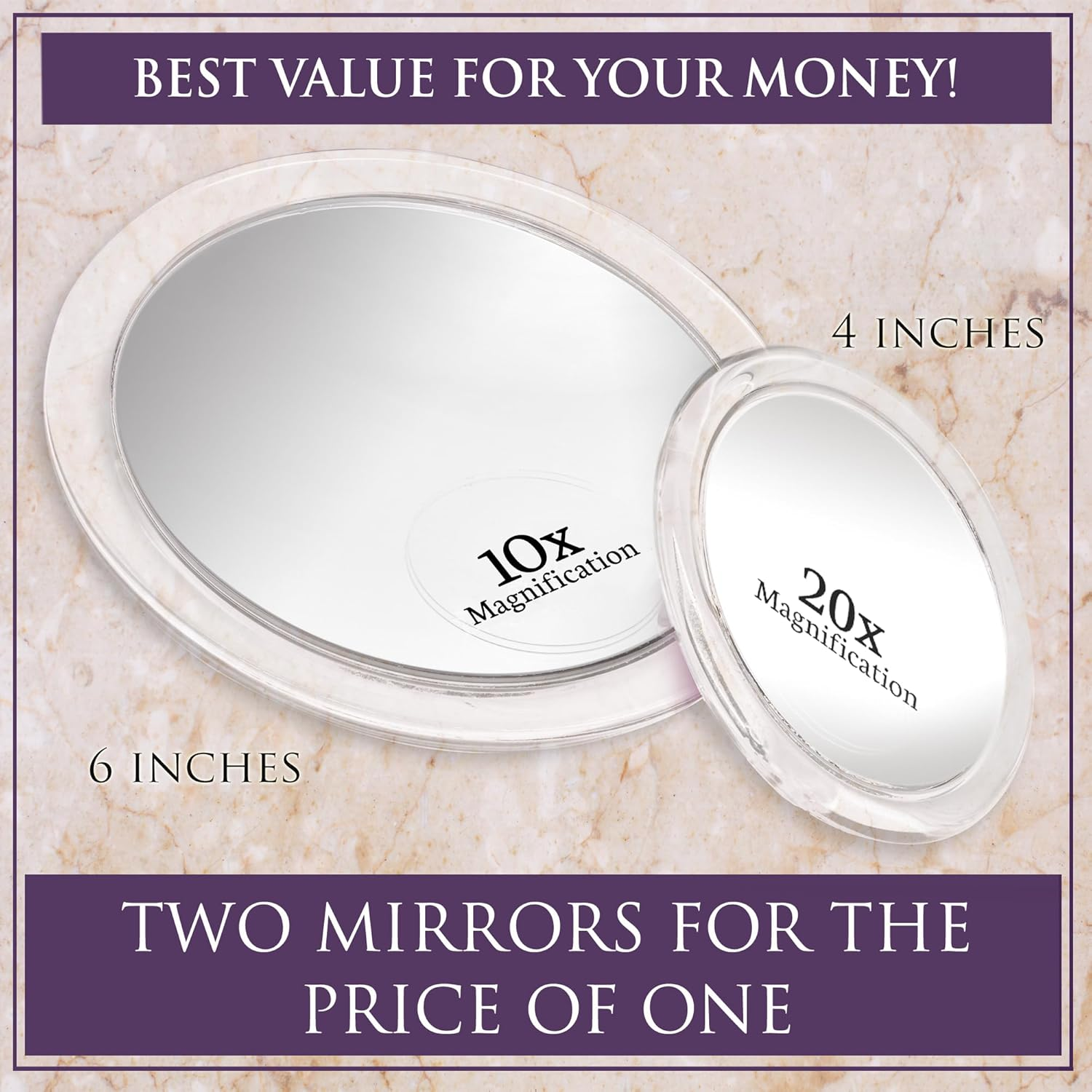 Mirrorvana Magnifying Mirror Set 20X and 10X with Suction Cup, round Cosmetic Mirror for Bathroom, Makeup Mirror 15 Cm and 10 Cm image number 1