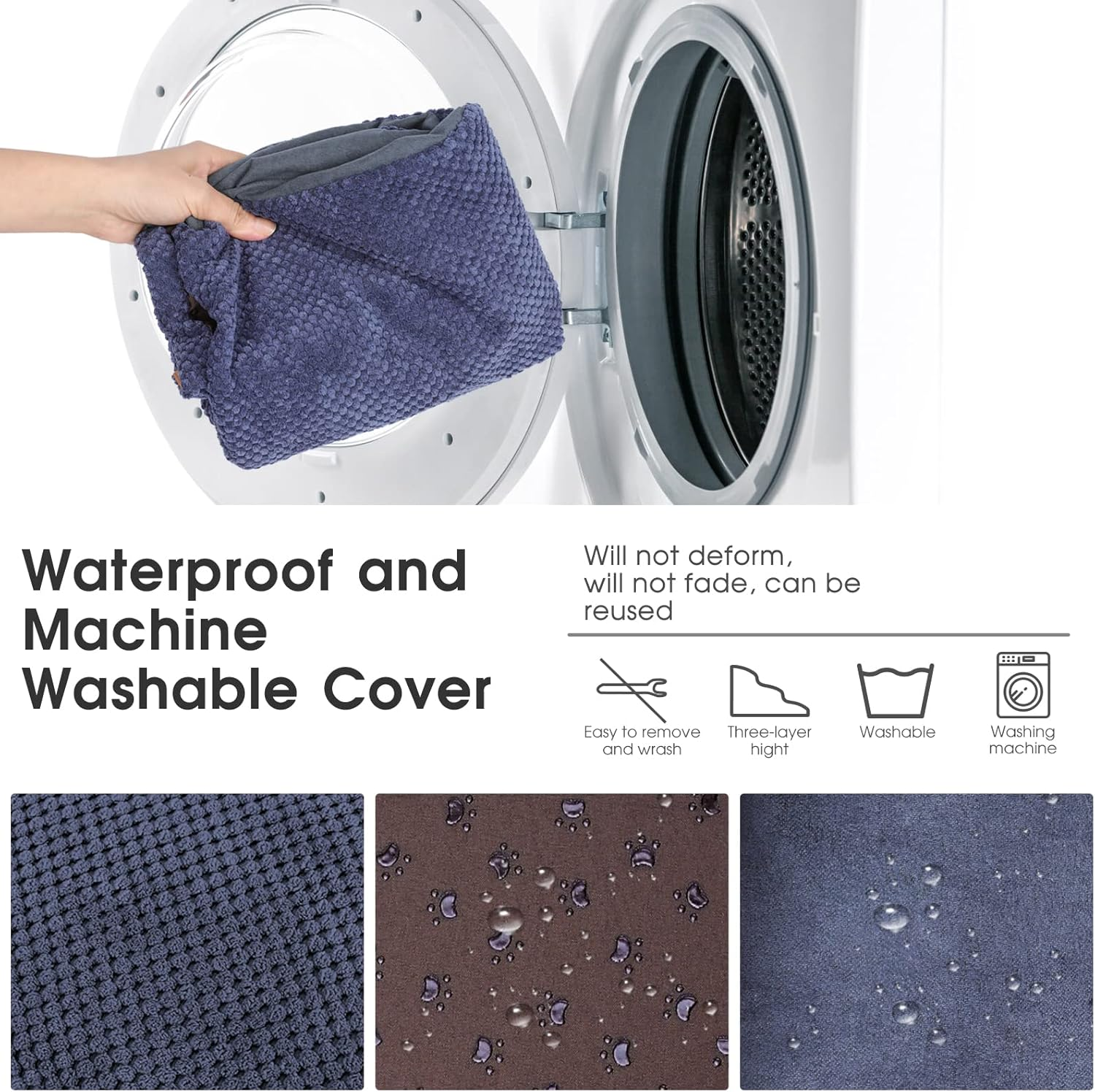 Replacement Cover for Pet Steps, Compatible with Kphico 2 Tier Foam Dog Stairs Ramps, 15.7" L X 15.7" W X 11.8" H, Waterproof Washable Cover for Small Dogs and Cats, Blue image number 6