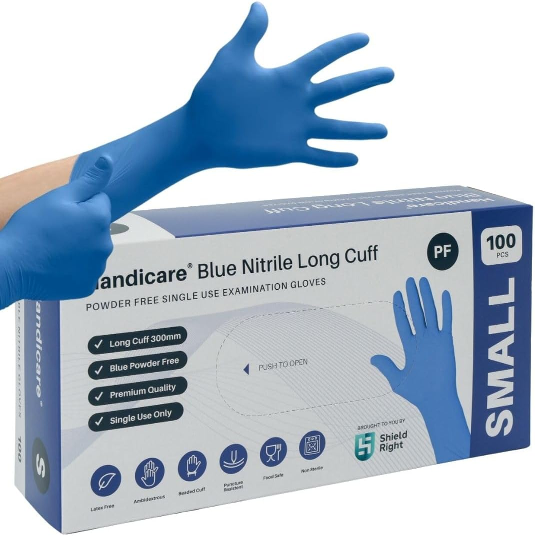Handicare 280Mm Extended Long Cuff Blue Nitrile Disposable Gloves, Pack of 100, Powder, Free Latex Free, Chemical Resistant, Food&Medical Exam Gloves image number 4
